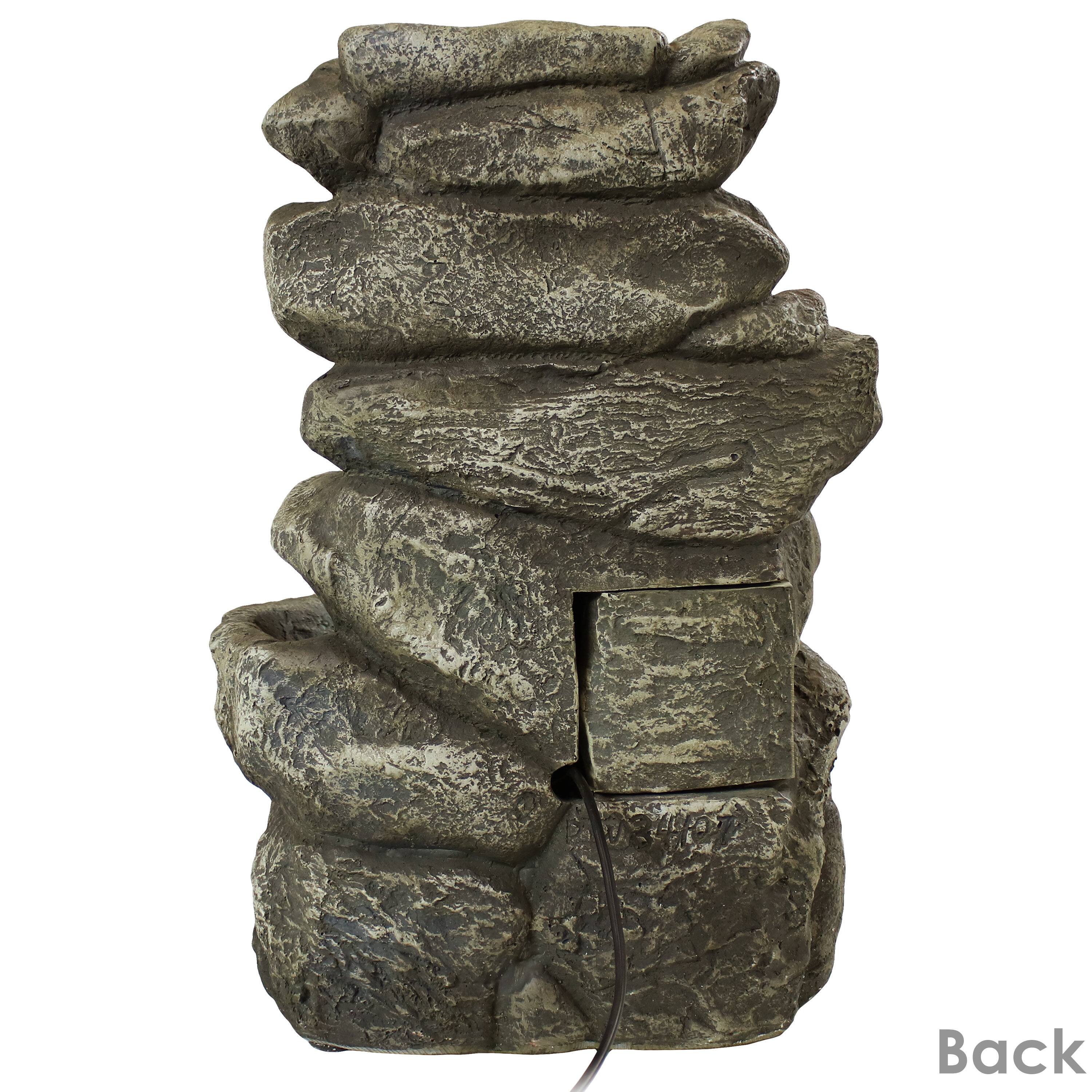Alt View 10. Sunnydaze - Stone Falls Polyresin 6-Tier Indoor Fountain with LED - 15 in - Grey.