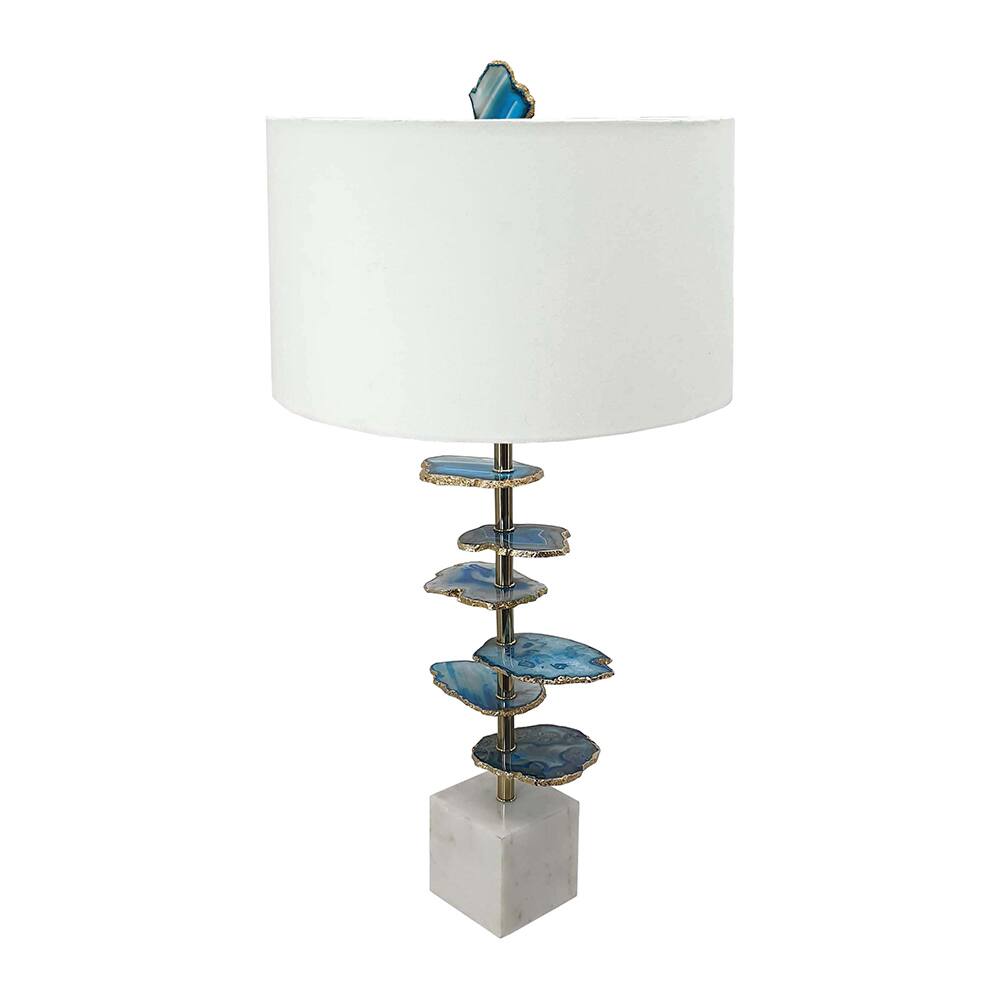Alt View 2. Akoasm - 29.5in. H Blue and White Agate Slice Table Lamp with Marble Base for Living Room Bedroom.