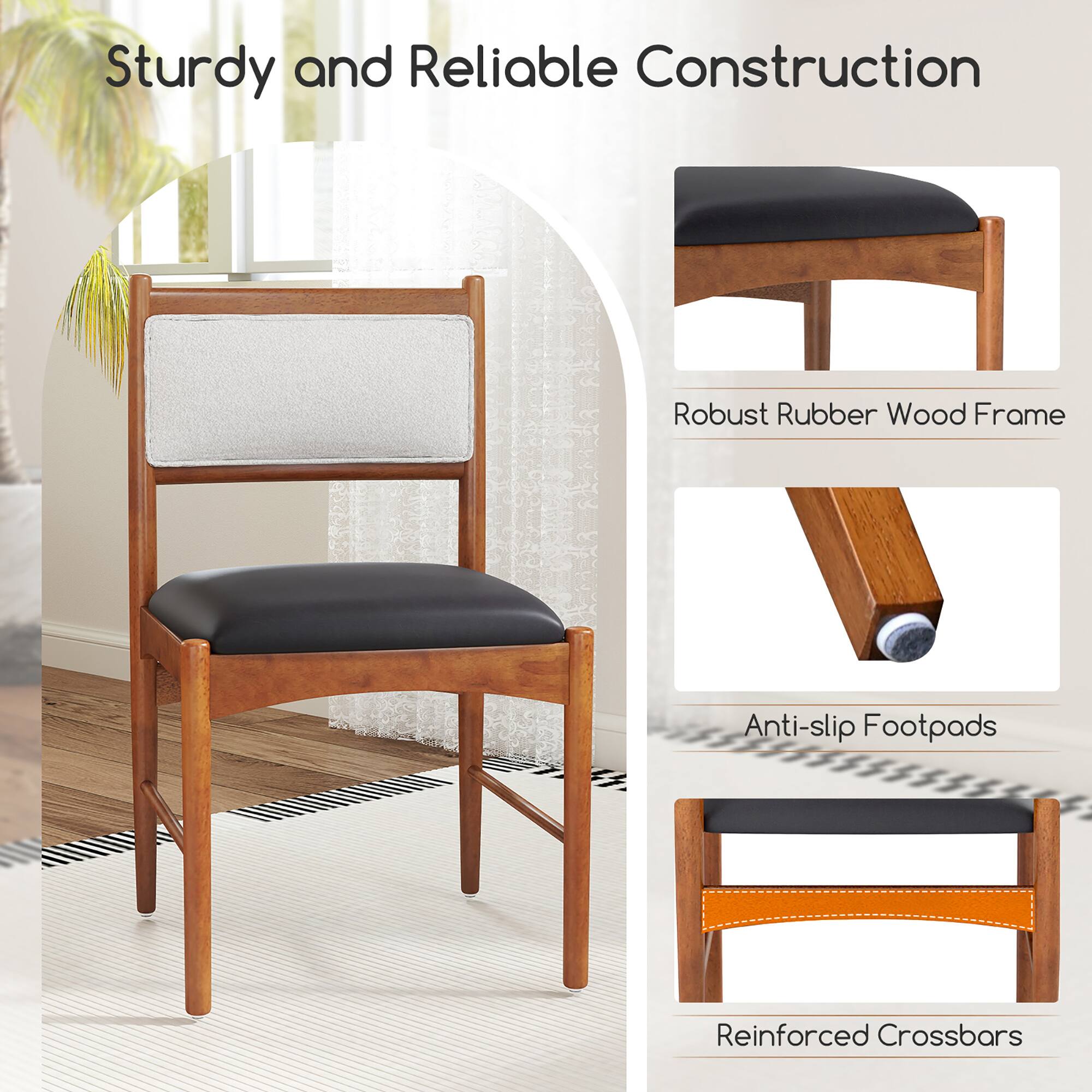 Sturdy and Reliable Construction

- Robust Rubber Wood Frame
- Anti-slip Footpads
- Reinforced Crossbars