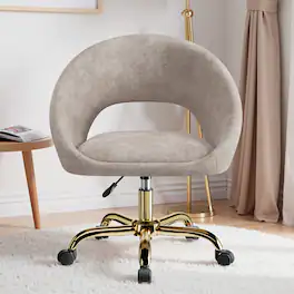 Brick Attic - Vanity Chair with Wheels,Comfy Home Office Desk Chairs Adjustable ,Velvet Makeup Chair Swivel Computer Task ChairsWomen - Khaki-Gold