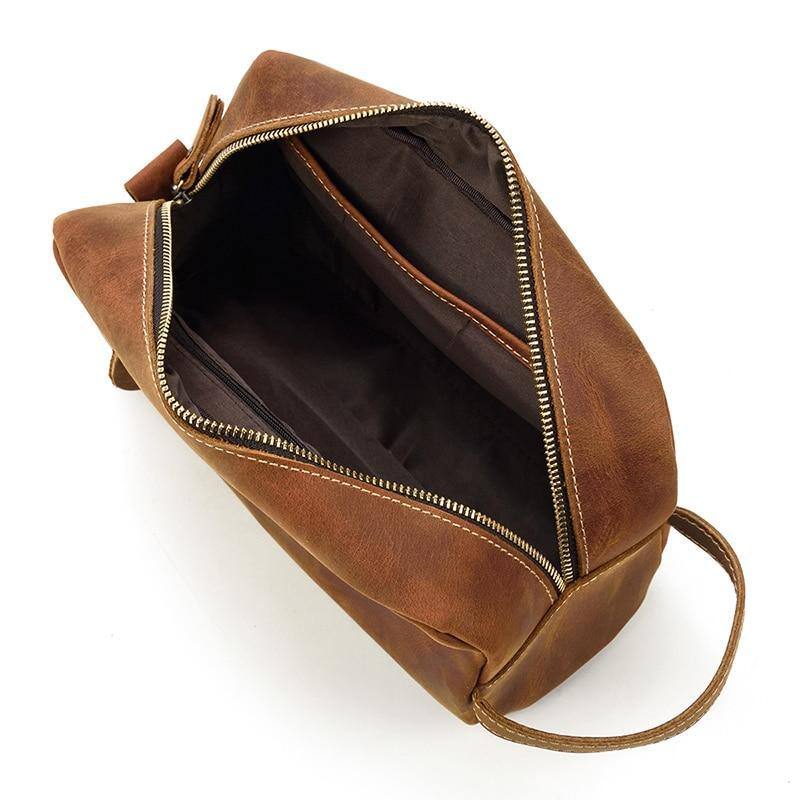 Alt View 4. Steel Horse Leather - The Wanderer Toiletry Bag | Genuine Leather Toiletry Bag - Brown.