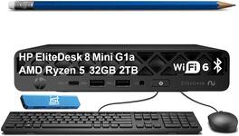 HP - Upgraded - EliteDesk 8 Mini G1a Business Desktop - AMD Ryzen 5 220 - Radeon 740M - 32GB RAM - 2TB SSD - Mouse - Keyboard - Win11Pro - Black