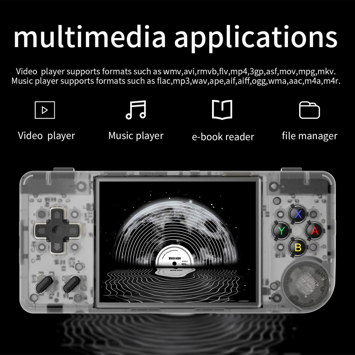 multimedia applications

Video player supports formats such as wmv, avi, rmvb, flv, mp4, 3gp, asf, mov, mpg, mkv.

Music player supports formats such as flac, mp3, wav, ape, aif, aiff, ogg, wma, aac, m4a, m4r.

Video player Music player e-book reader file manager