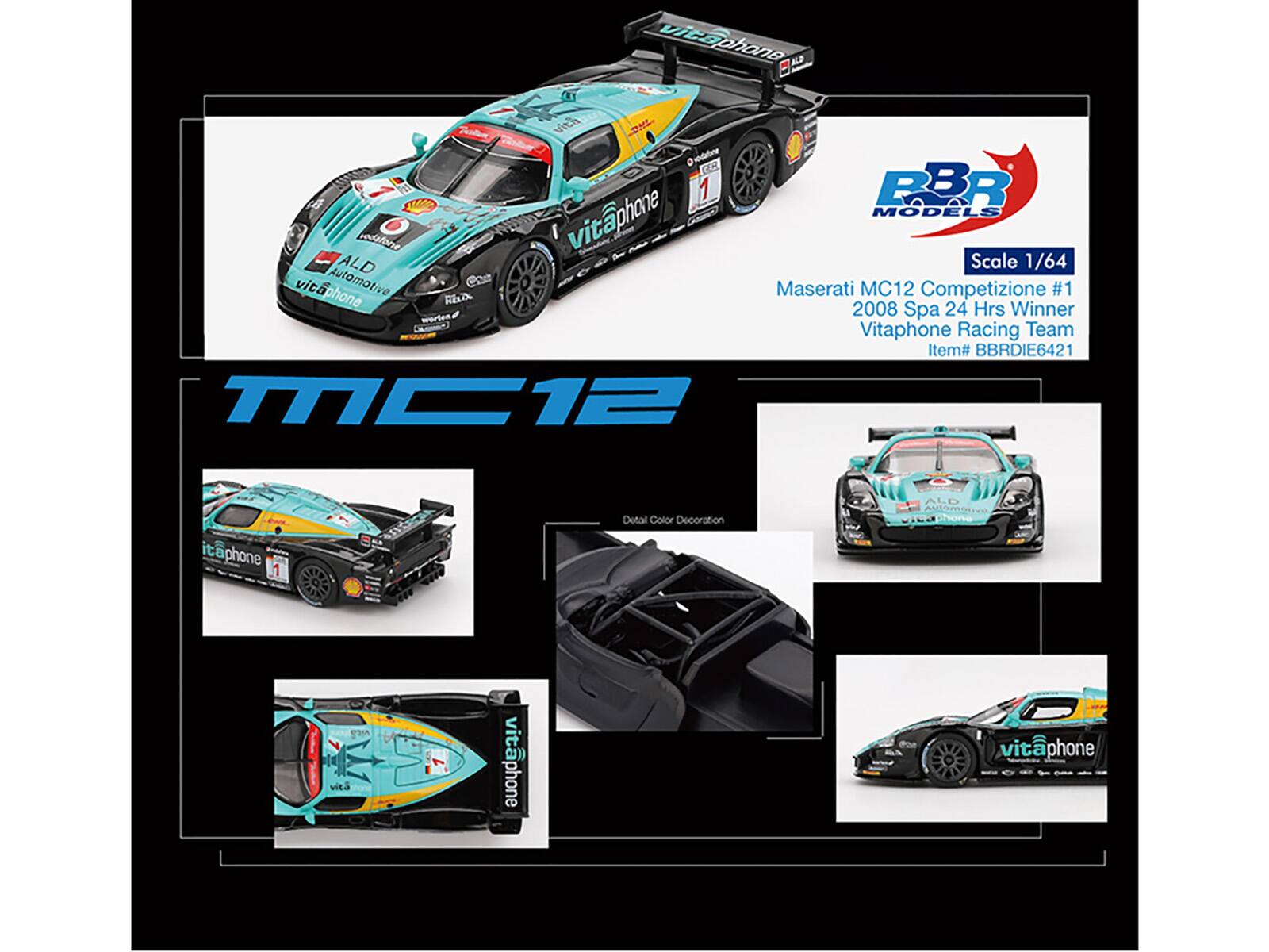 vitaphone viCa ALD vita DNL 1 1 FBR MODELS codtone vitphone ALD Scale 1/64 vita Automotive Con vitaphone Maserati MC12 Competizione #1  2008 Spa 24 Hrs Winner werten Vitaphone Racing Team Item# BBRDIE6421 MC1P ALD ita itaphone 1 Dotal Color Decoration vitaphone vit vitaphone