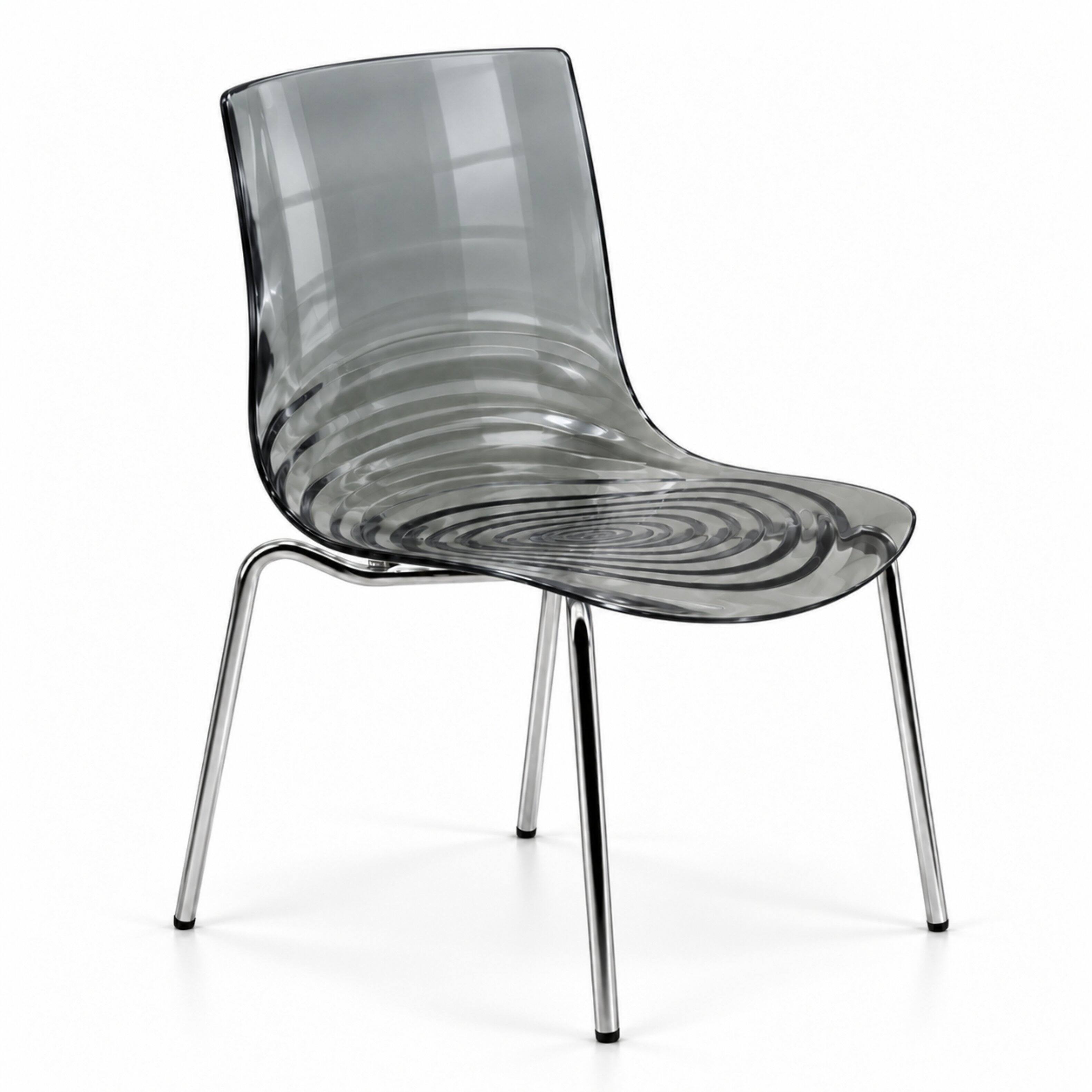 Front. LeisureMod - Astor Modern Plastic Side Dining Chair with Ripple Design and Chrome Metal Legs Accent Side Chair for Home or Office - Transparent Black.