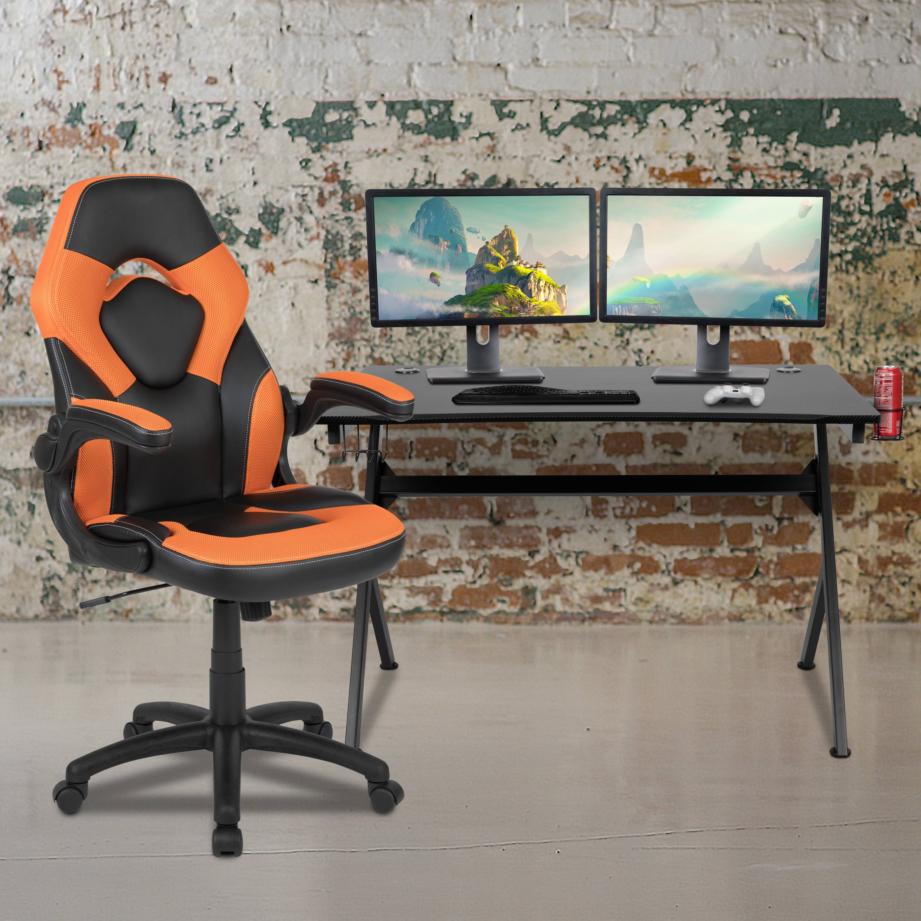 Alt View 1. Emma + Oliver - Gaming Desk Bundle - Cup/Headphone Holders, Wire Management - Orange.