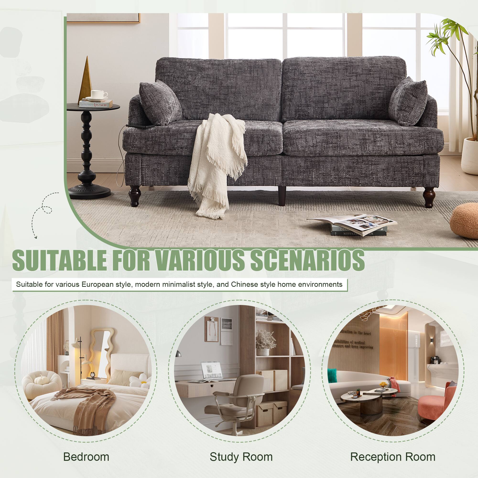 SUITABLE FOR VARIOUS SCENARIOS

Suitable for various European style, modern minimalist style, and Chinese style home environments

- Bedroom
- Study Room
- Reception Room