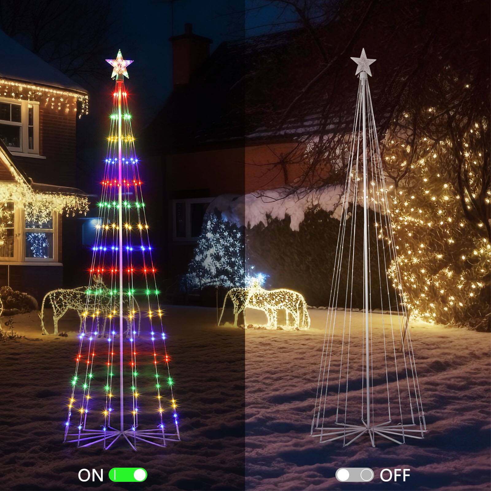 Oumilen 7.5FT Multicolor Cone Christmas Tree Light, Plug in 8 Lighting ...