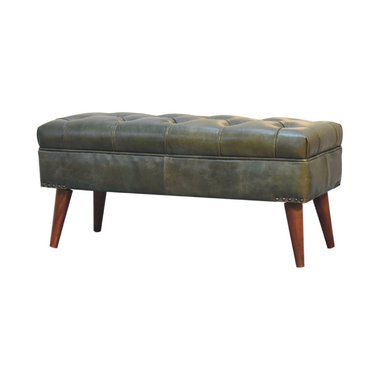 Angle. Artisan Furniture - Artisan Furniture Solid Wood Harbour Green Bench, Upholstered - Green.