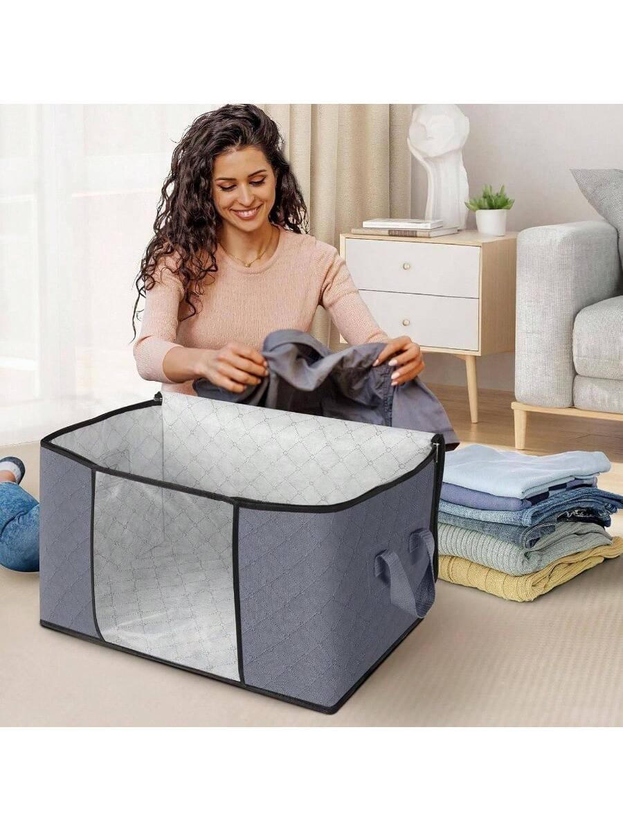 Alt View 3. Live At Space - Clothes Storage, Foldable Thick Fabric Blanket Storage Bags, Containers Organizing Bedroom, Closet, Clothing, - 4 x 60 liters + gray.