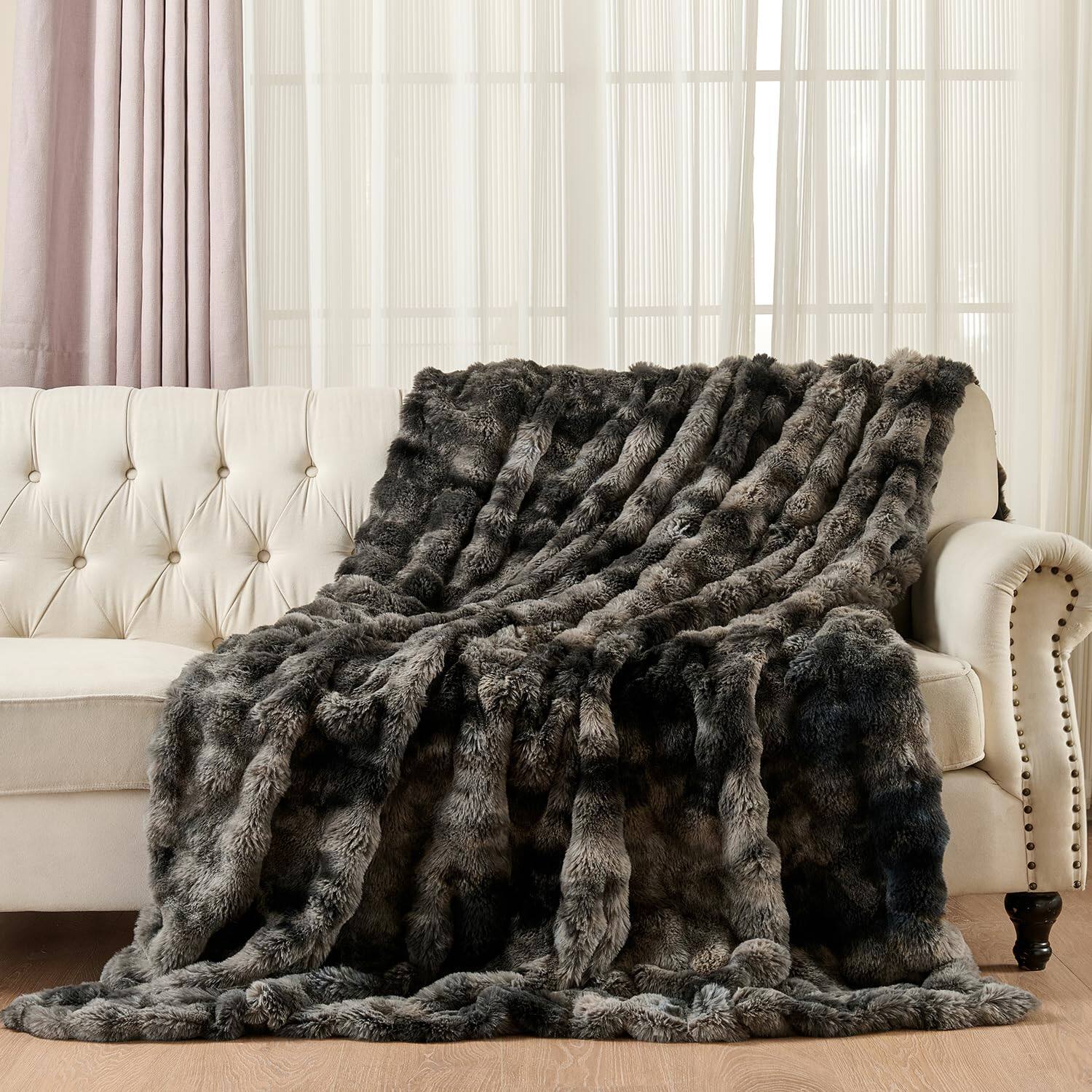Alt View 7. NICHOLAS KLEIN - Fluffy Faux King Size Blanket For Bed Couch 90x106 Inches Luxury Ultra Soft Thick Fuzzy Plush Bubble Revers... - Ivory White Twin- 60" x 80".