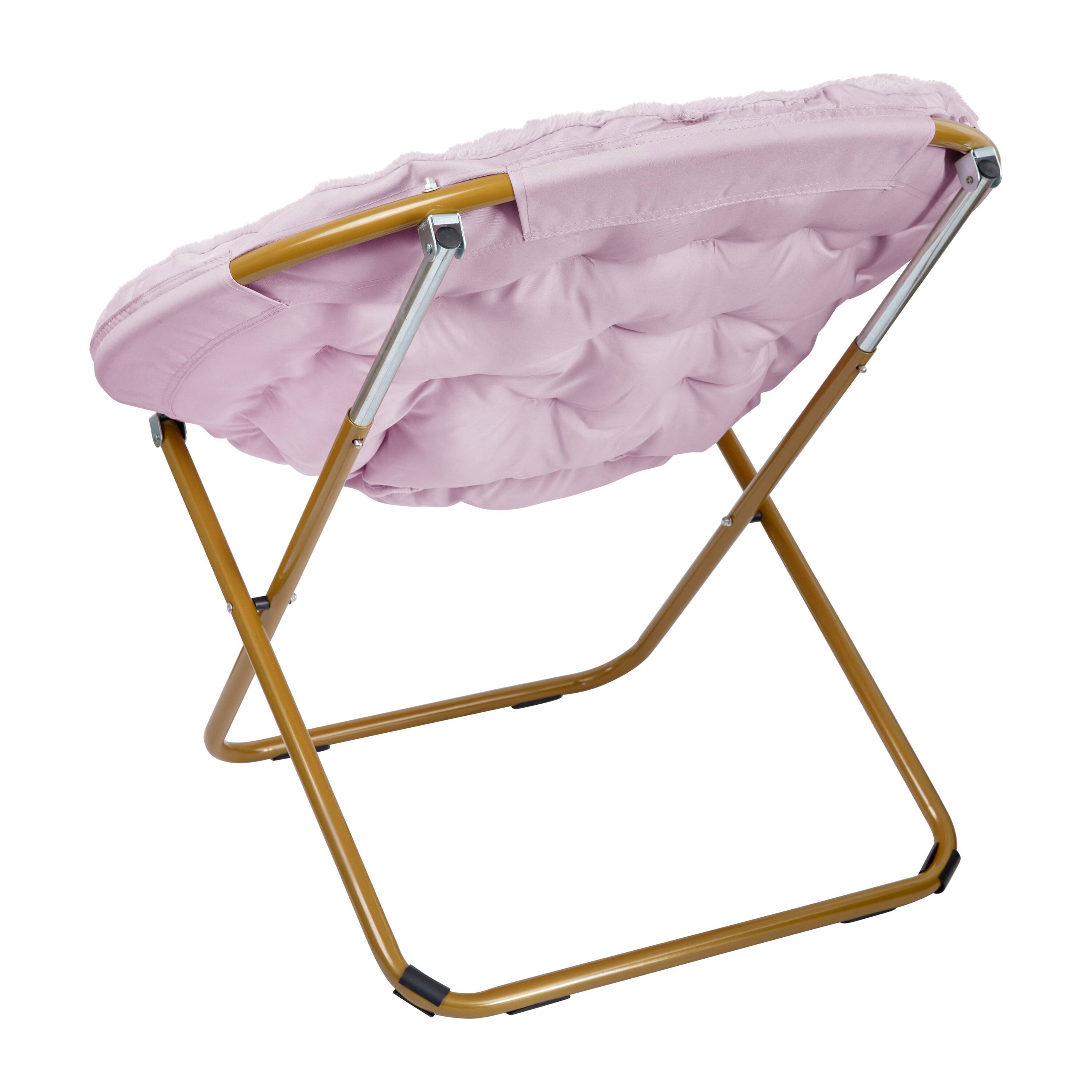 Alt View 5. Emma + Oliver - Ersa Oversize Folding Saucer Chair with Cozy Faux Fur Cushion and Metal Frame for Dorms, Bedrooms, Apartments and More - Dusty Purple Fabric/ Soft Gold Frame.