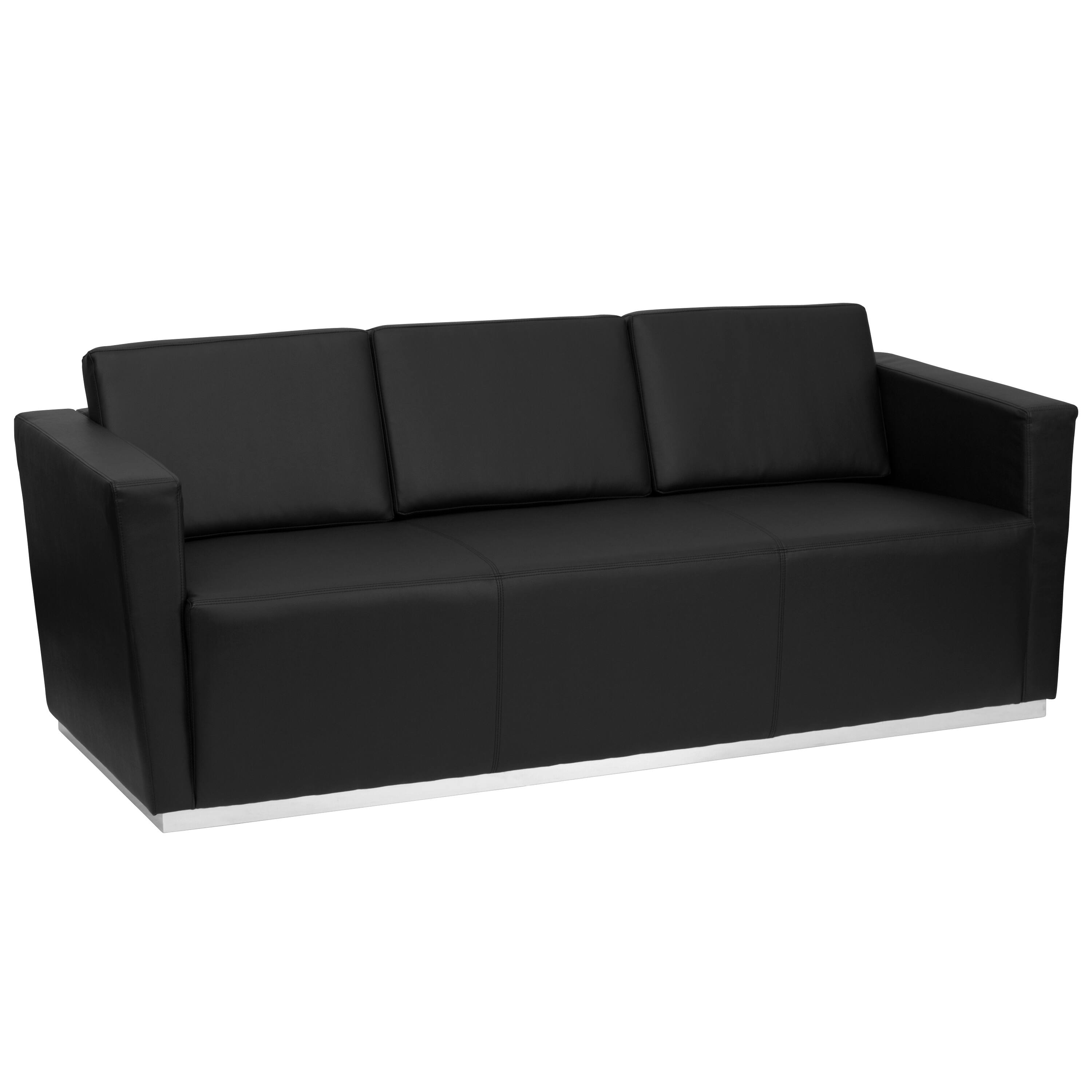 Front. Flash Furniture - HERCULES Trinity Series Contemporary Black LeatherSoft Sofa with Stainless Steel Base - Black.