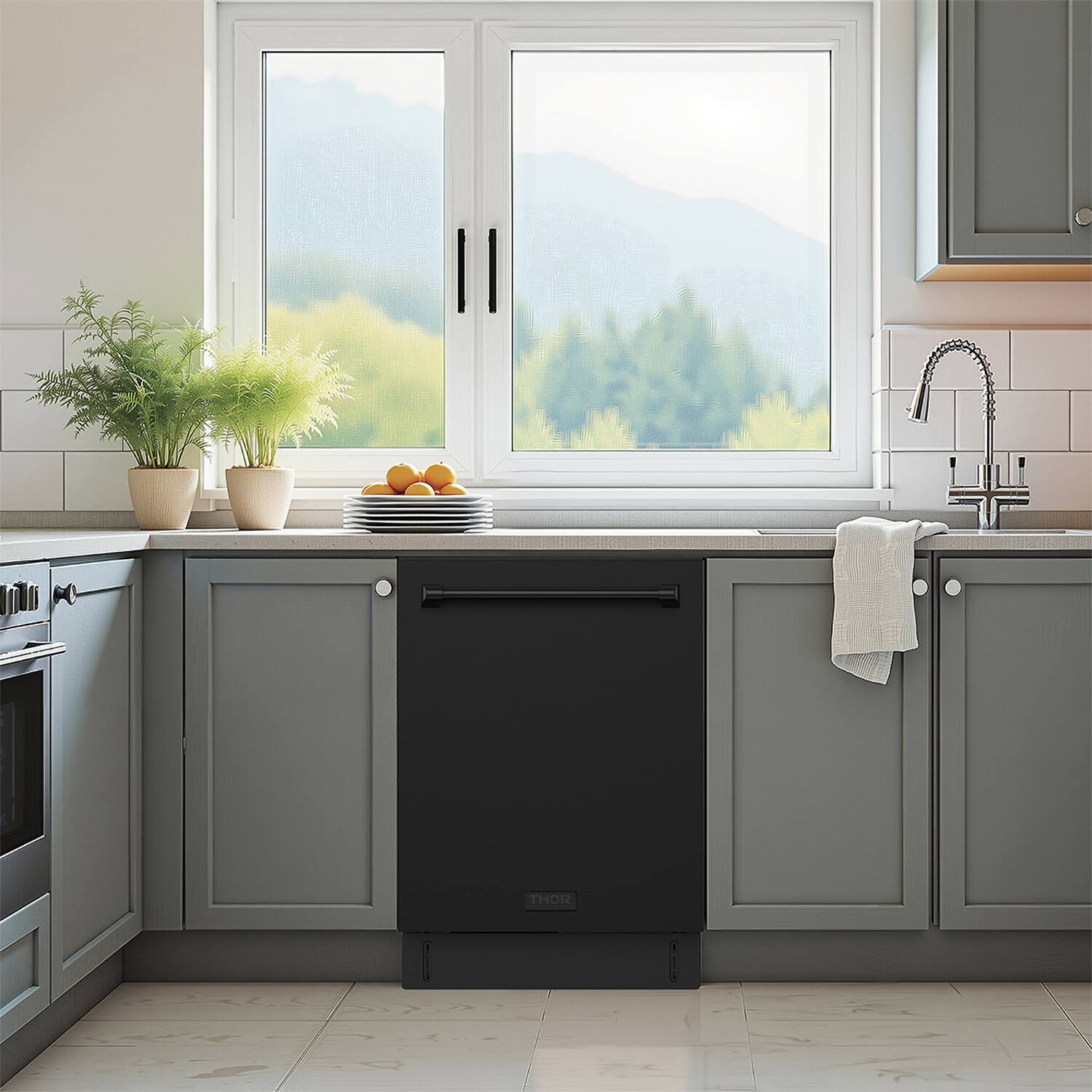 Angle. Thor Kitchen - 24" Top Control Built-In Dishwasher Stainless Steel Tub with 3rd Rack, 47 dBA - Matte Black.