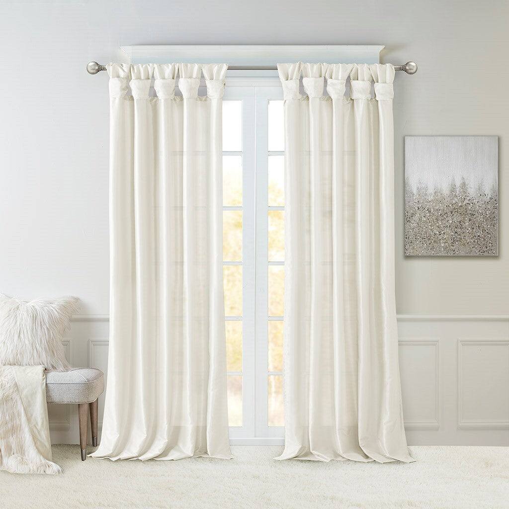 Back. BreeBe - Twist Tab Lined Window Curtain Panel White 50x108' - White.