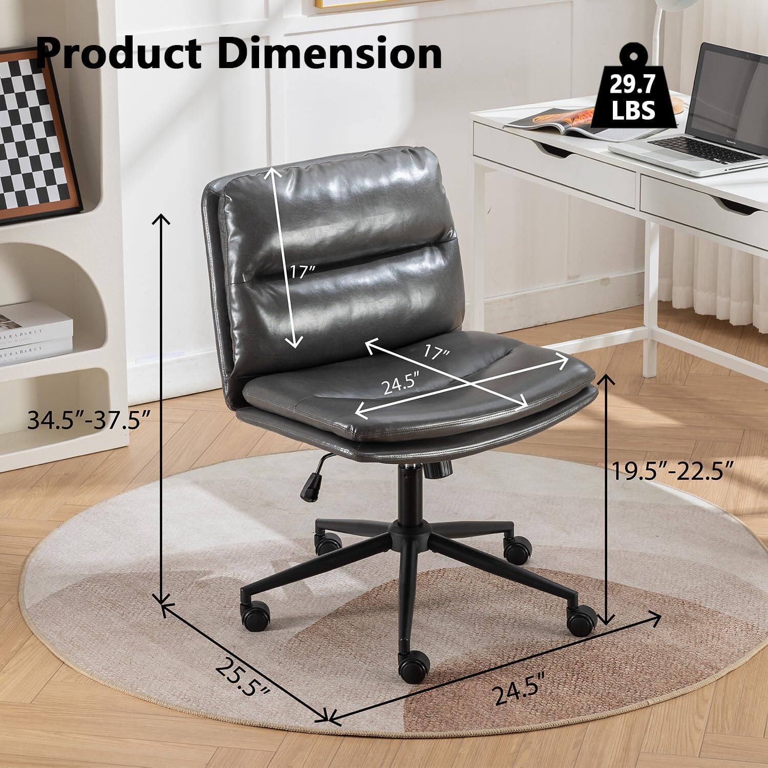 Product Dimension

- Weight: 29.7 LBS
- Height: 34.5" - 37.5"
- Width: 24.5"
- Depth: 25.5"
- Seat Height: 17"
- Seat Depth: 19.5" - 22.5"
- Back Height: 17"