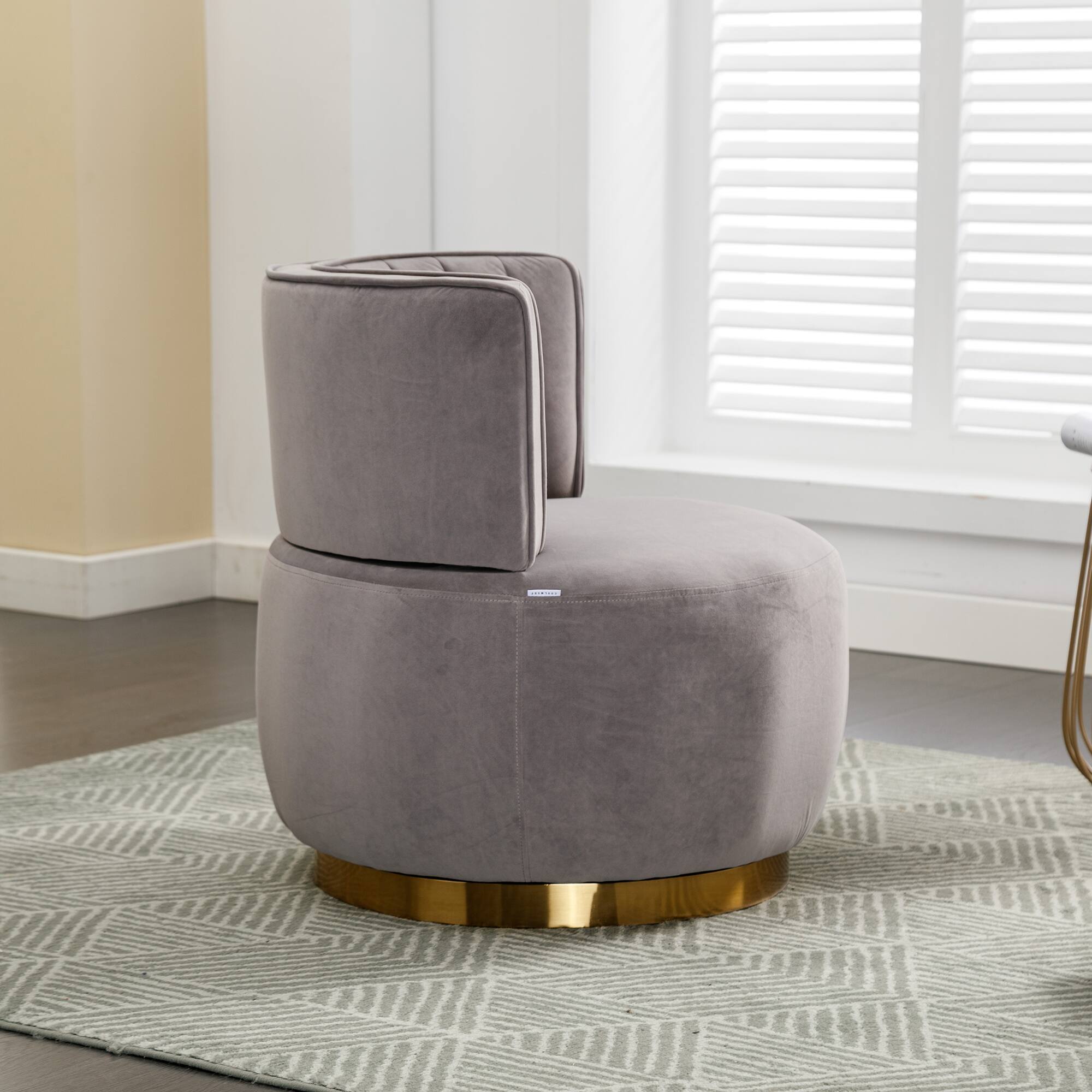 Left. Trinkets Crazed - Velvet Swivel Accent Barrel Chair, Mid Century Modern Arm Chair 360° Swivel Club Chairs - Gray.