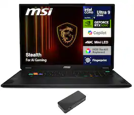 MSI - Stealth Laptop 18 4K (Intel Ultra 9- 275HX, 64GB DDR5, 4TB PCIe SSD, NVIDIA GeForce RTX 5090, Win 11 Pro) - Midnight Black