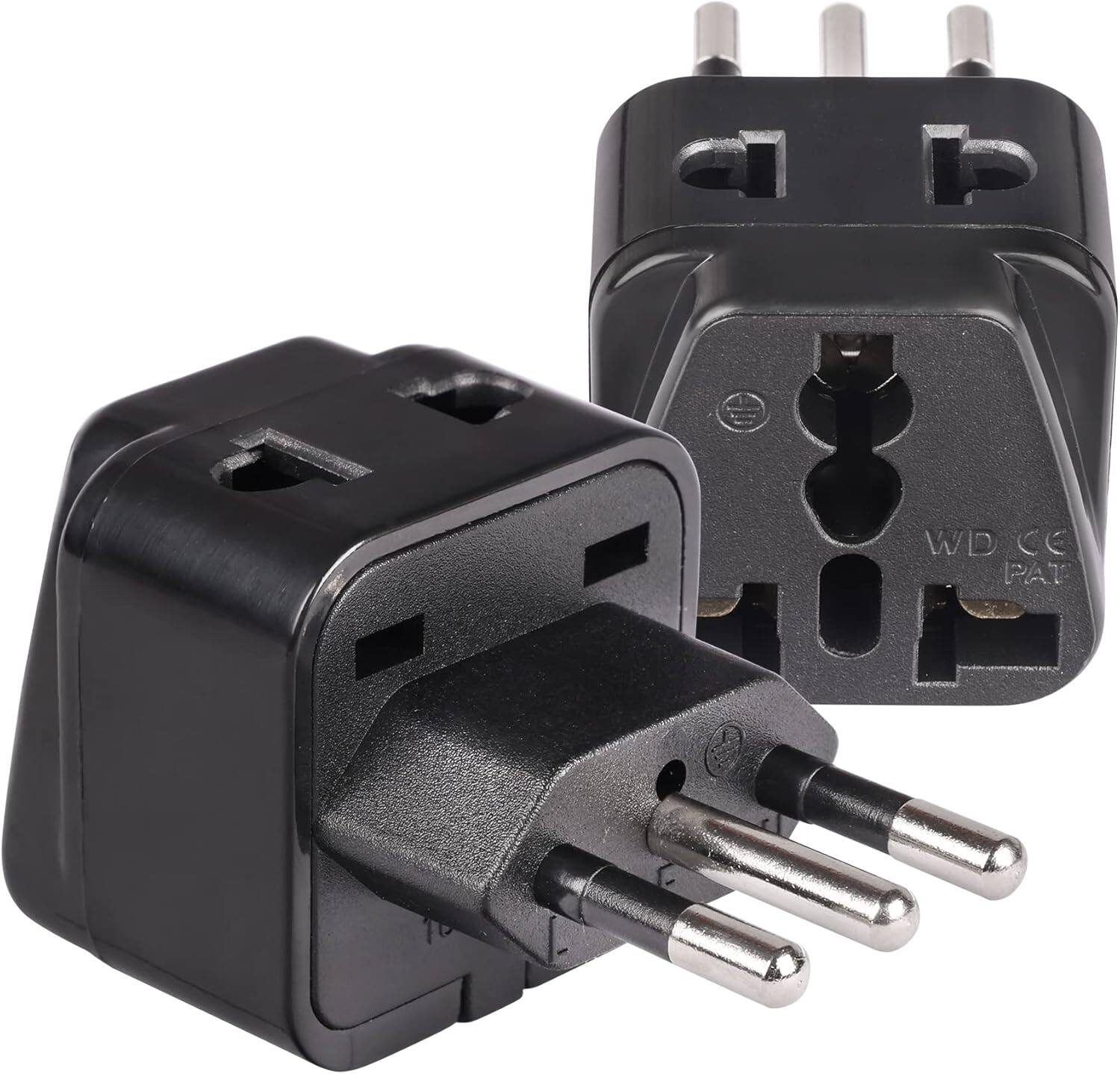 Front. Orei - USA to Italy travel plug adapter - Type L Plug Adapter Compatible with Italy, Chile, Libya & More - Black.