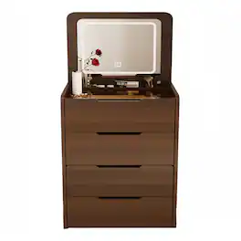 Lirago - Walnut 3 in 1 Vanity Desk with Flip Top Mirror Dressing Table with Glass Top 3 Drawers 15.7”D x 23.6“ W x 31.5“ H - Brown