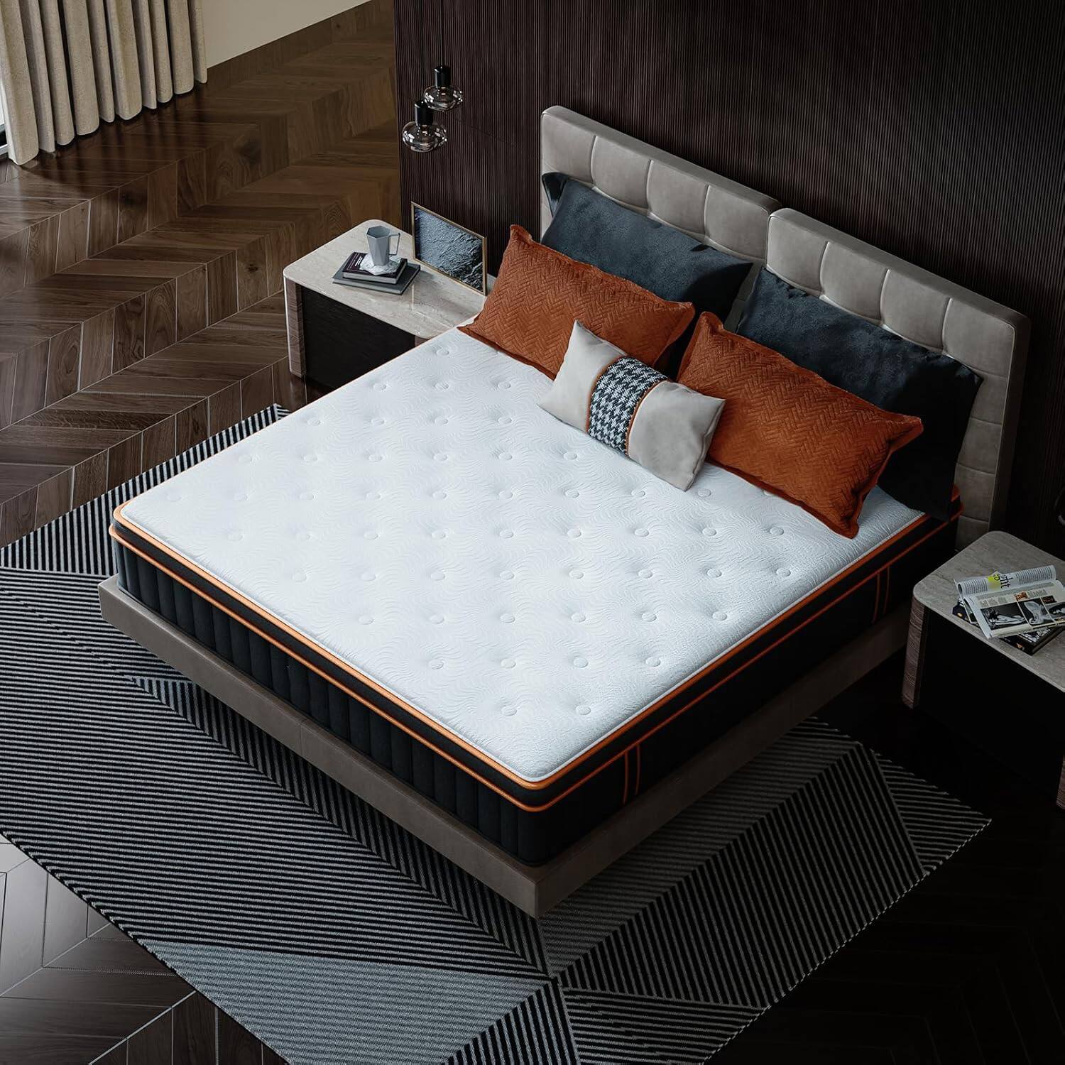 Alt View 1. Ecooso - 14" King Hybrid Mattress, Plush Pillow Top, Gel Memory Foam, 3-Zone Pocket Coils, Cooling, Fiberglass-Free - White+gray.