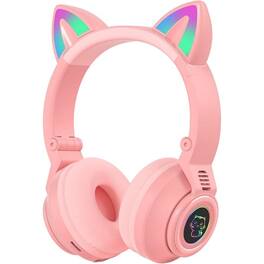 RISOKEYS - Cat Ear Bluetooth Headphones for Kids & Adults, Wireless Foldable,and Volume Control for iPhone/iPad/Laptop - Pink