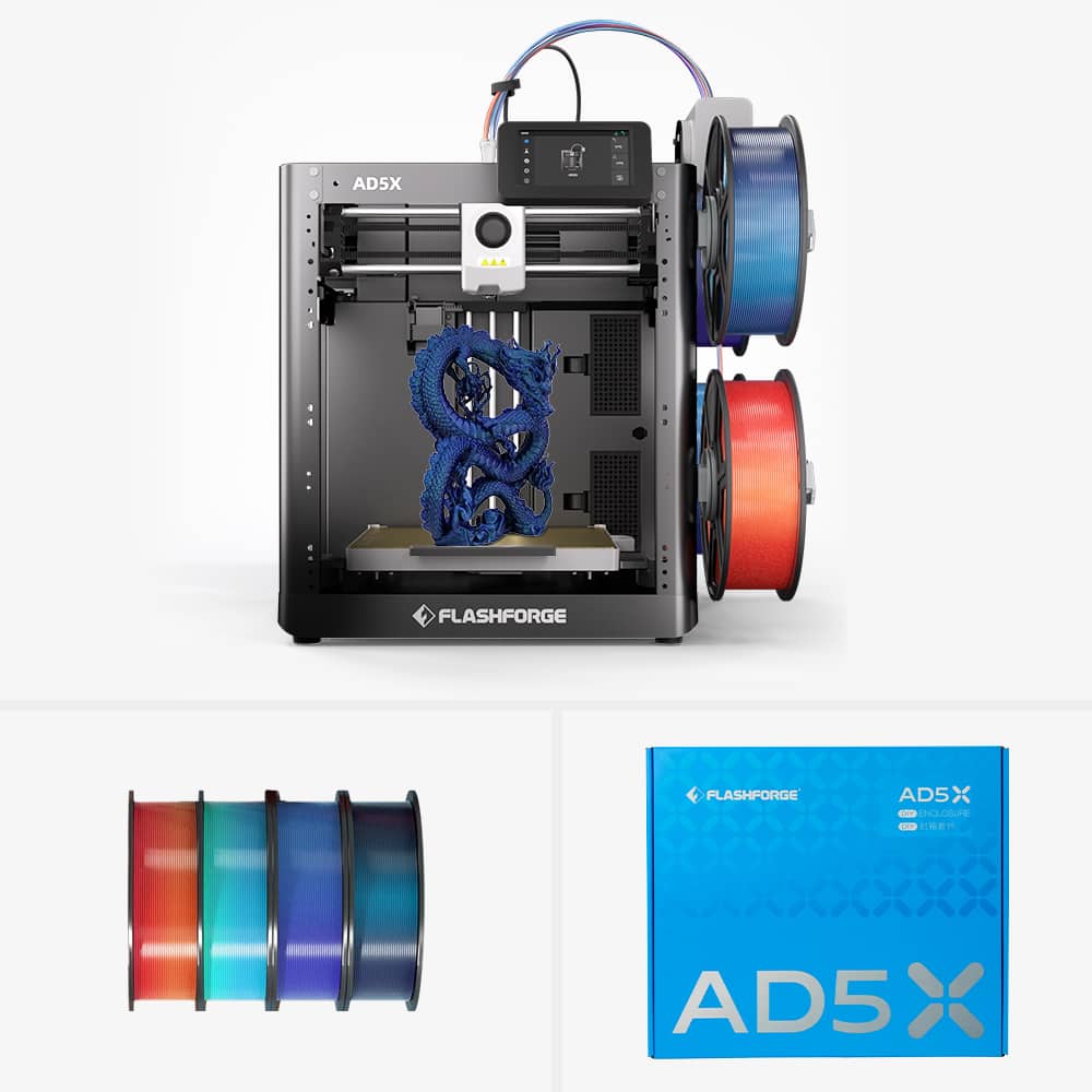Flashforge - AD5X Multi-Color 3D Printer, 4-Color IFS, Auto Leveling, Max 600mm/s High Speed Printing, 220×220×220mm - Black