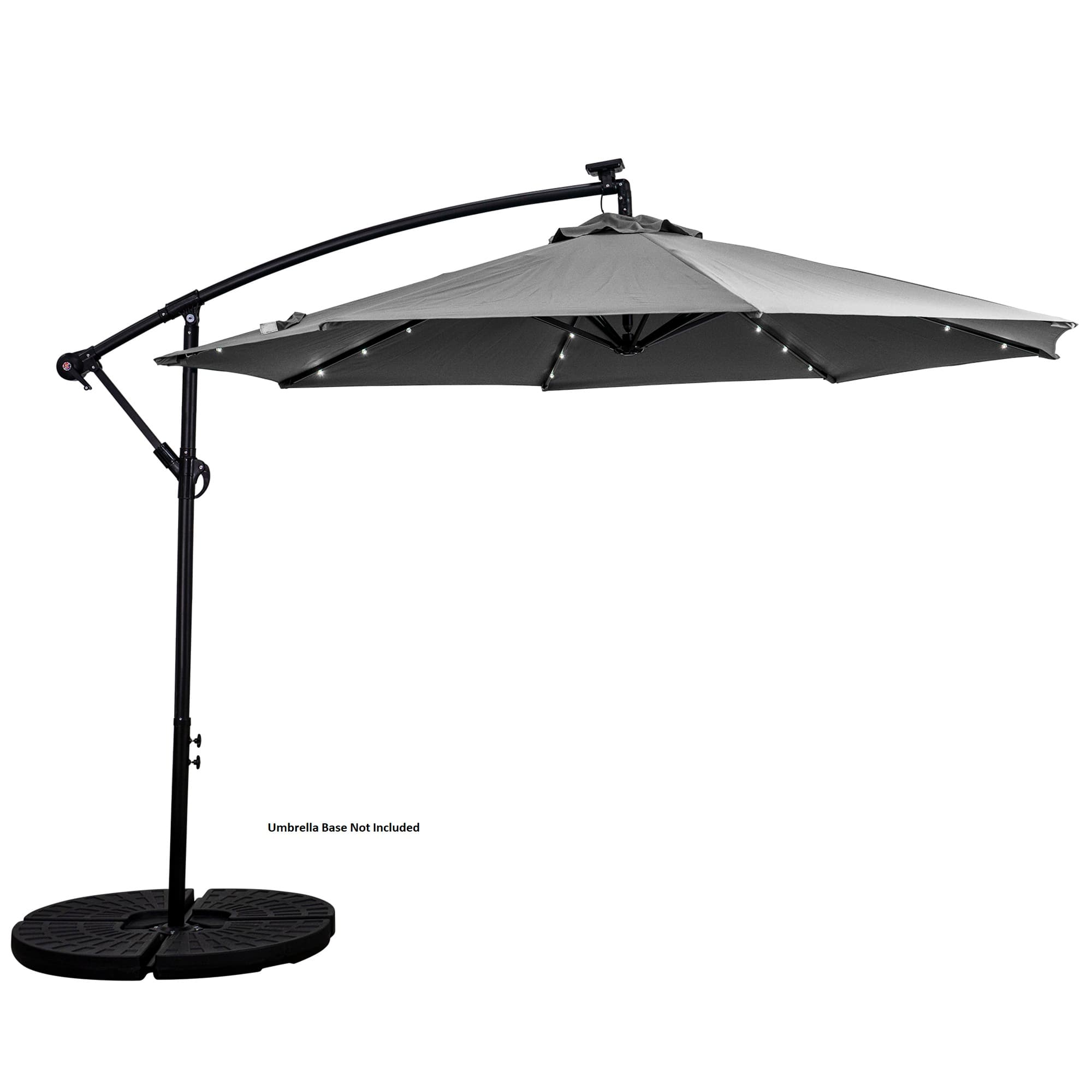 Front. Sun Ray - 10' Offset Aluminum Solar Umbrella - Gray.