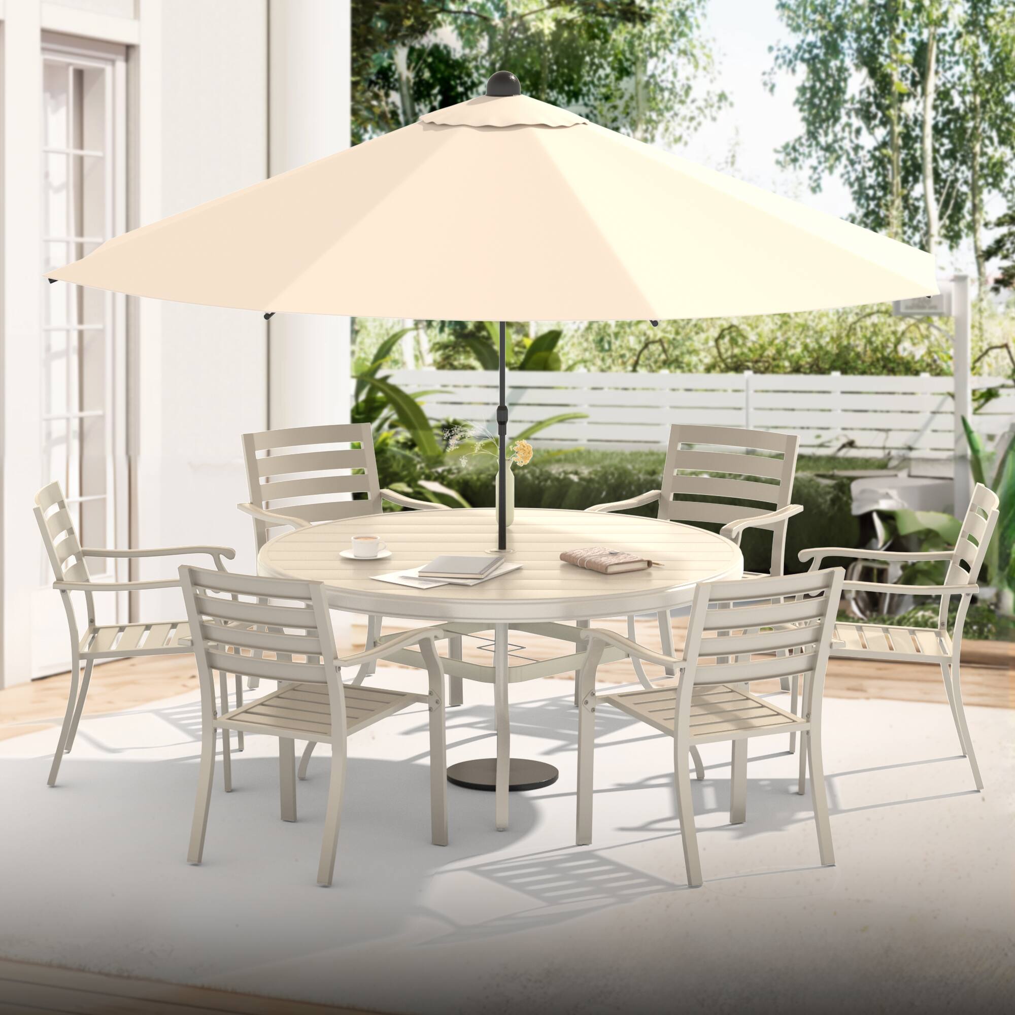 Alt View 4. GOODSILO - Iron Terrace Dining Chairs - Set of 2 Outdoor Bistro Metal Chairs - Cream Color.