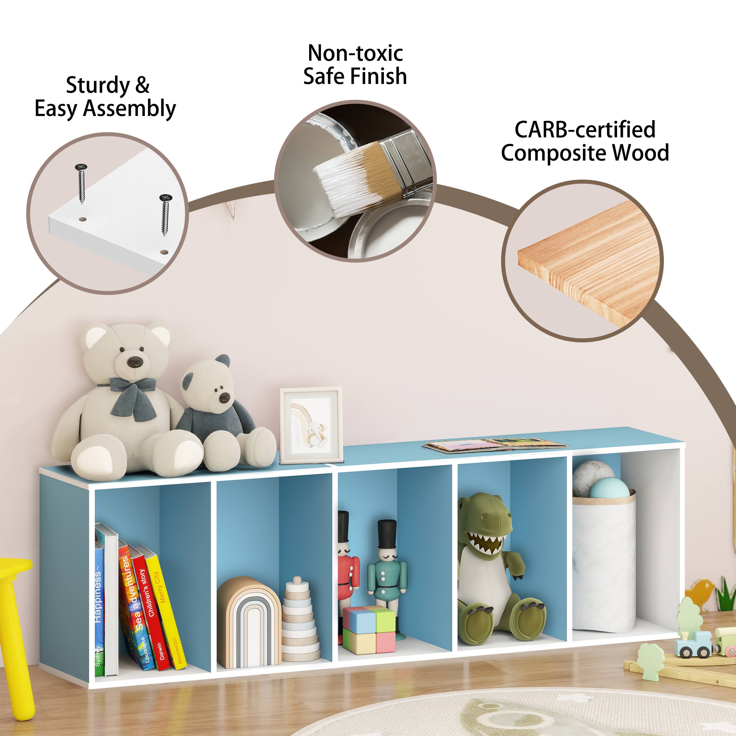 Sturdy & Easy Assembly  
Non-toxic Safe Finish  
CARB-certified Composite Wood