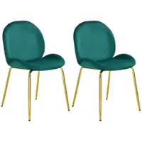 Costway Set of 2 Velvet Accent Chairs Dining Side Chairs w/Gold Metal Legs - Green - Front_Zoom