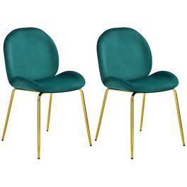 Costway - Set of 2 Velvet Accent Chairs Dining Side Chairs w/Gold Metal Legs - Green