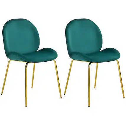 Front. Costway - Set of 2 Velvet Accent Chairs Dining Side Chairs w/Gold Metal Legs - Green.