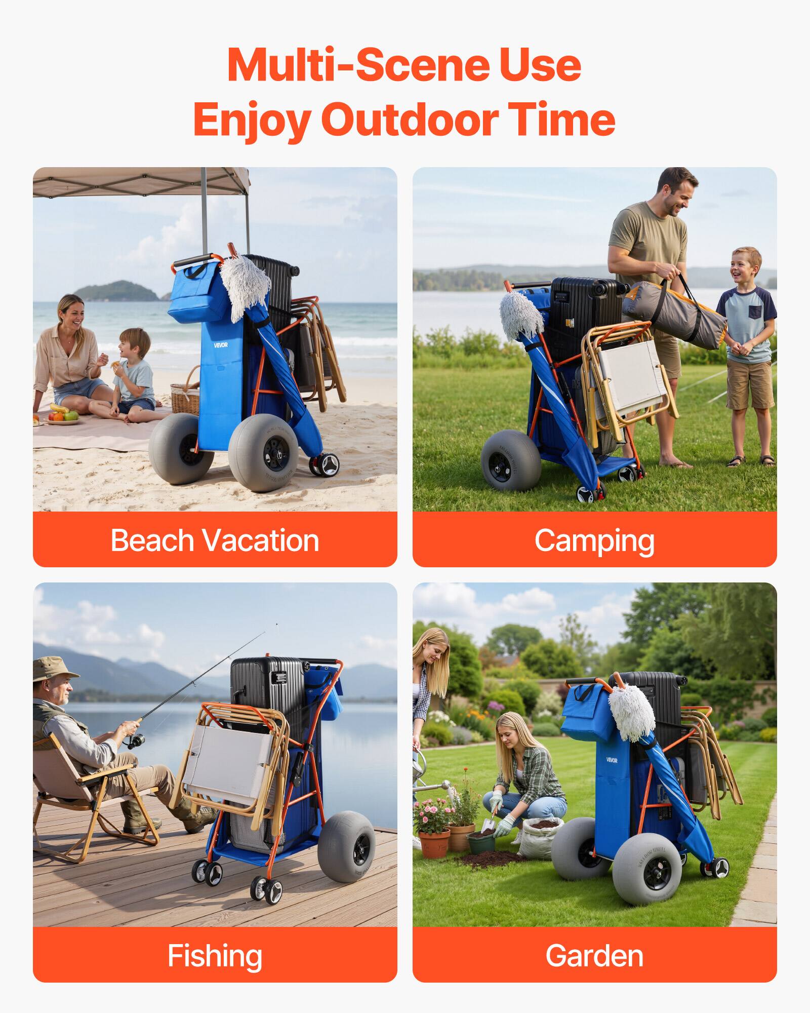 Multi-Scene Use  
Enjoy Outdoor Time  

Beach Vacation  
Camping  
Fishing  
Garden