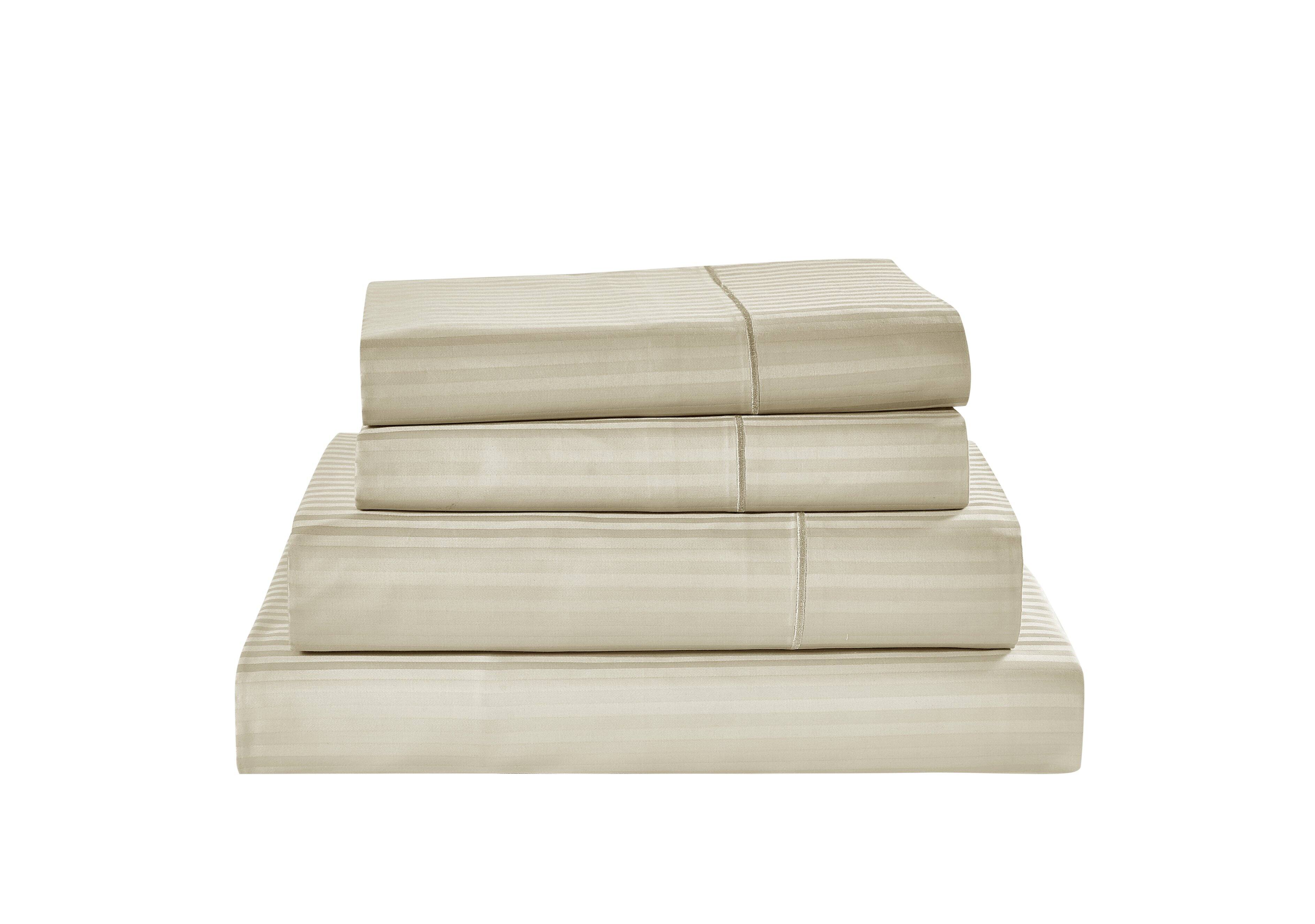 Kathy Ireland - 500 Thread Count Damask Stripe Sheet Set with Optifit - Beige