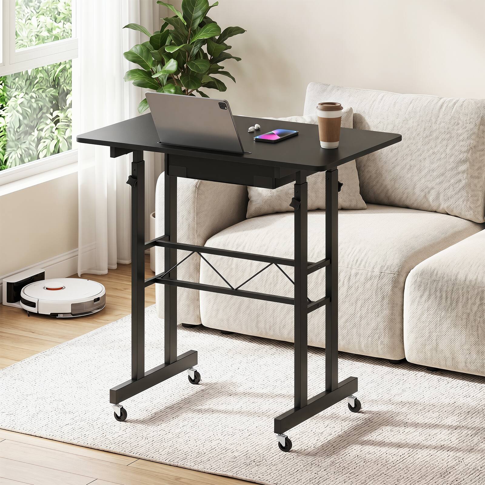 Alt View 3. Costway - Costway Standing Desk, Height Adjustable Laptop Desk with Fabric Drawer, Tablet Holder - Black.