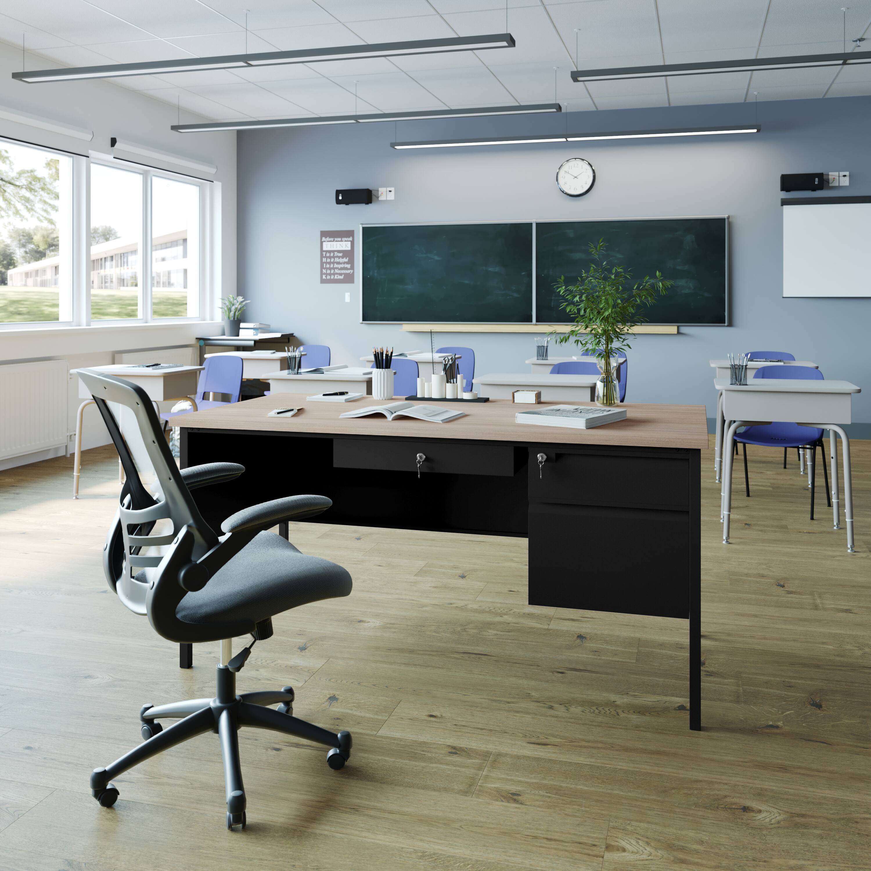 Alt View 1. Flash Furniture - Cambridge Commercial Grade 30x60 Right Side Single Pedestal Desk with 3 Locking Drawers, White Oak Top and Black Frame - Brown.