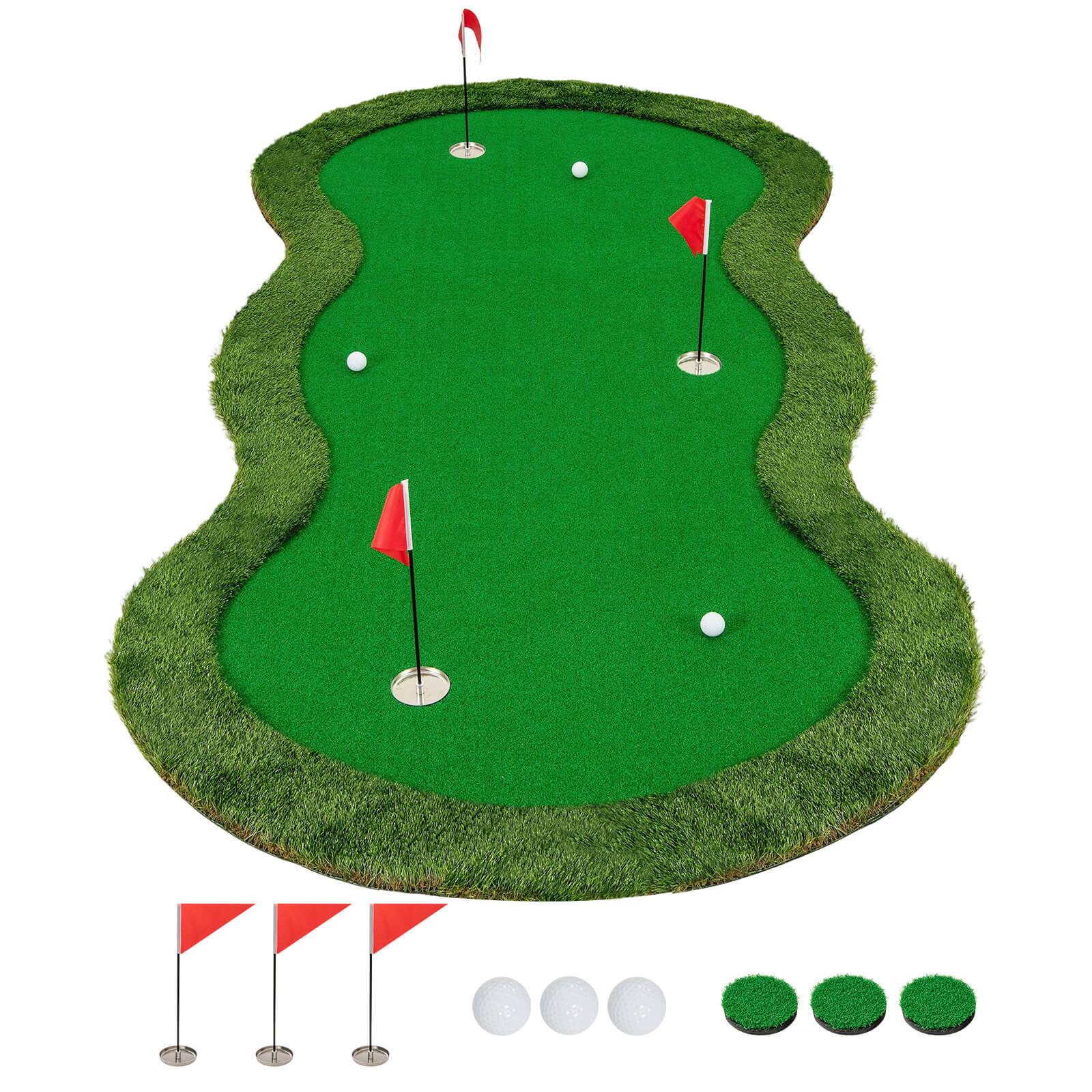 Alt View 9. Costway - Costway 5 x 10 FT Professional Golf Practice Mat with 3 Holes and Golf Balls for Home - Green.