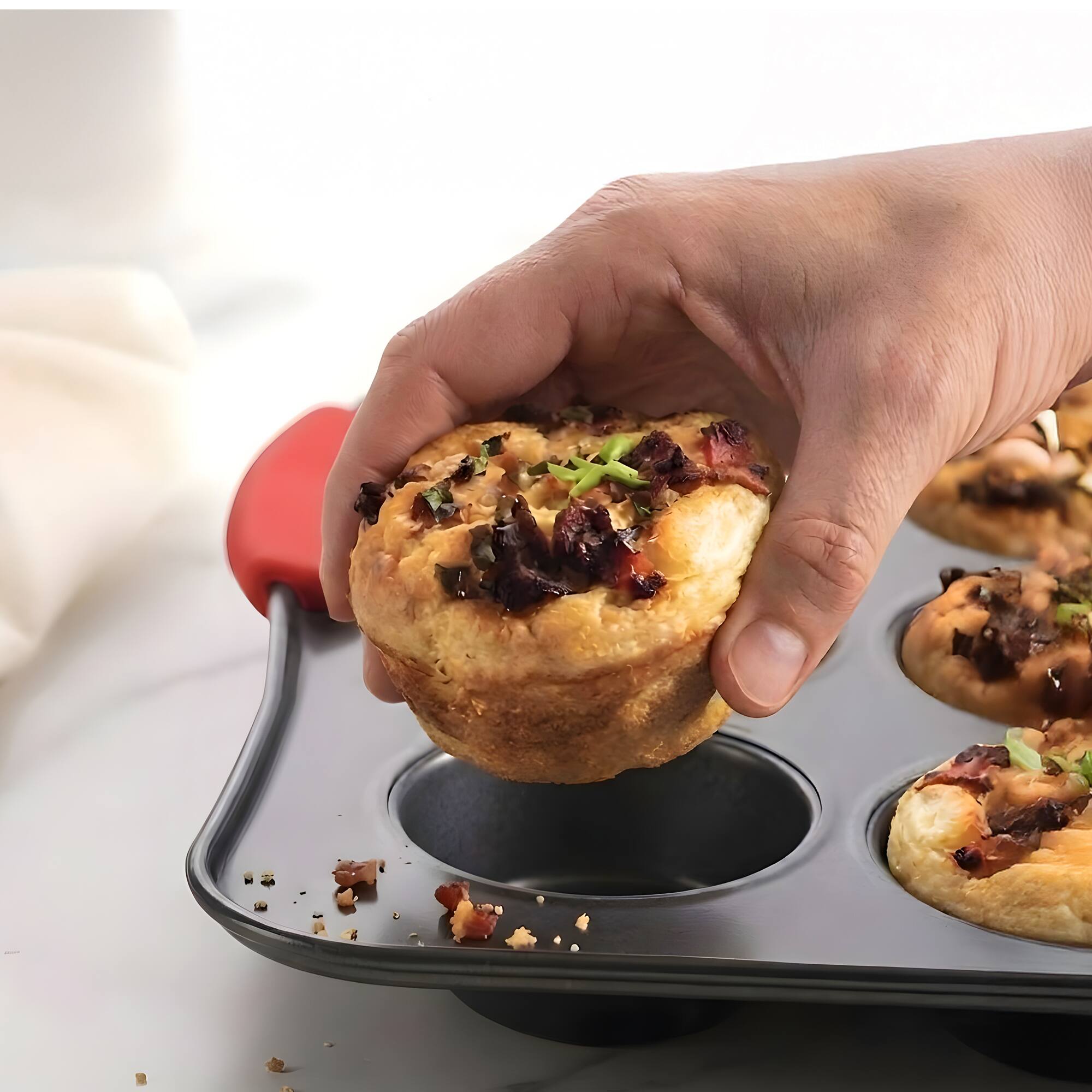 Left. Cheer Collection - 24-Cup Carbon Steel Mini Muffin Pans with Ceramic Nonstick Coating and Silicone Grips, 2-Pack - Black.