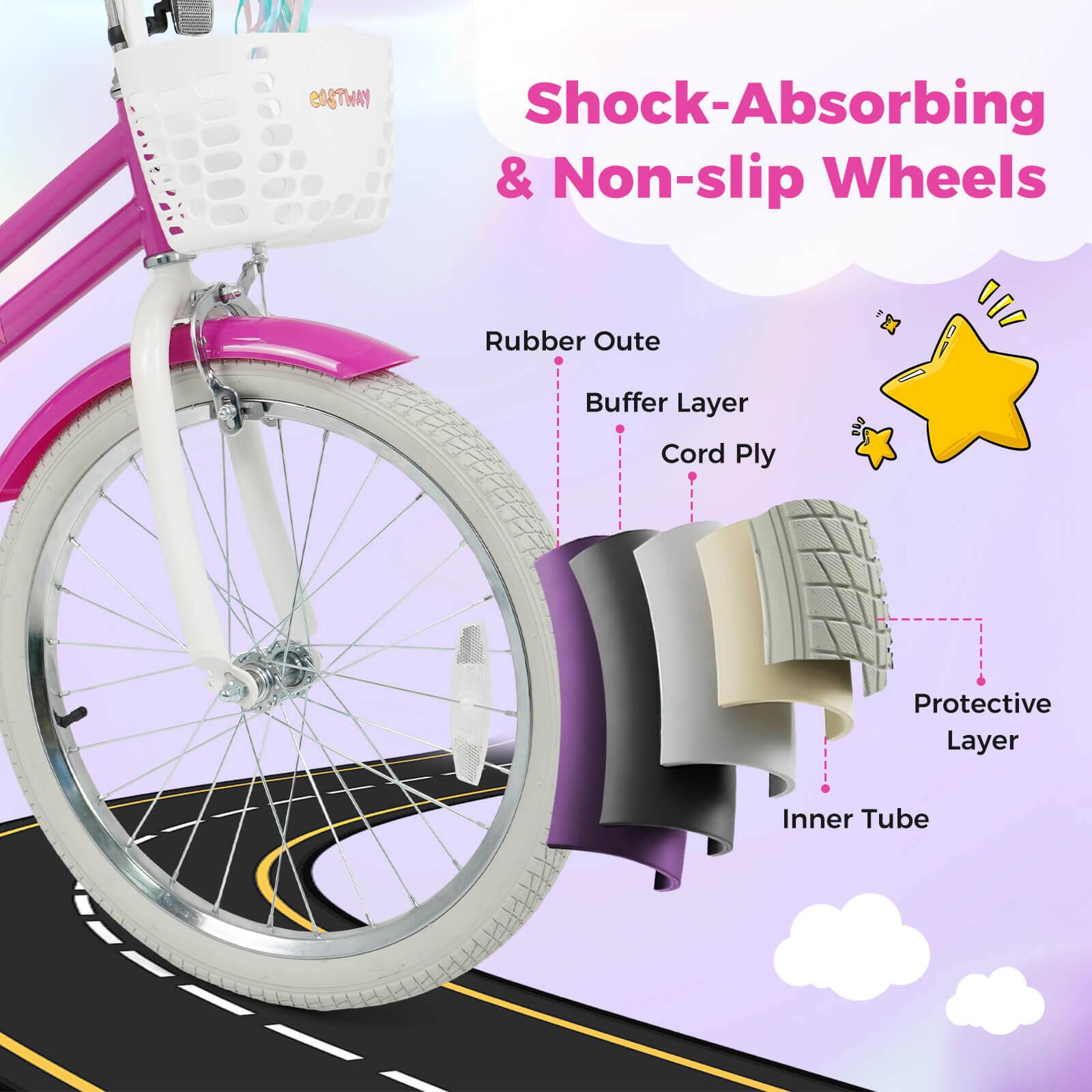 COSTWAY Shock-Absorbing & Non-slip Wheels

- Rubber Outer
- Buffer Layer
- Cord Ply
- Protective Layer
- Inner Tube