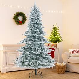 BreeBe - Artificial Snowy Tree 6FT 7FT 8FT with Cool White LED Illumination - Green