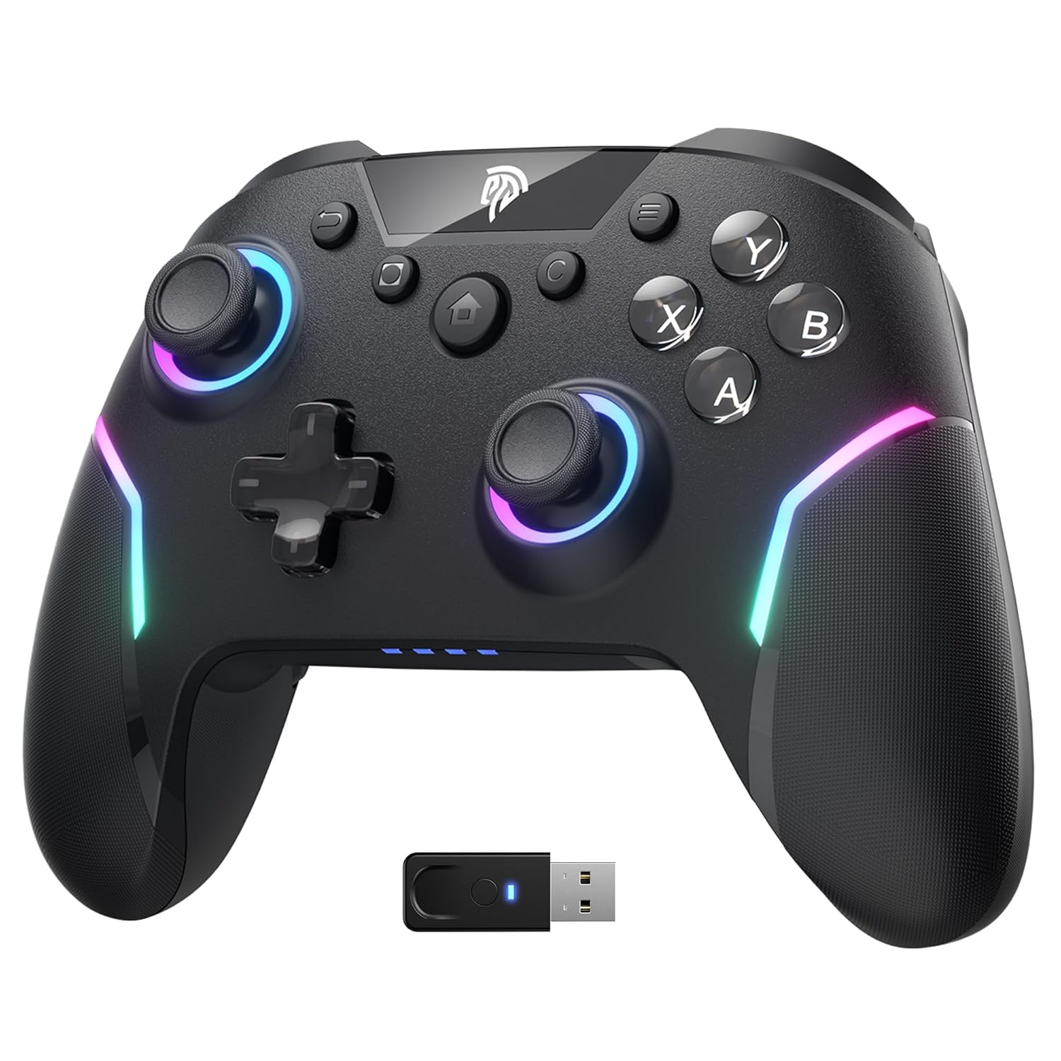 Front. Rossetta - X20 Wireless RGB Controller: Hall Effect Sticks, 1000Hz Polling, 6-Axis Gyro for PC/Switch/Steam/Android - Black.