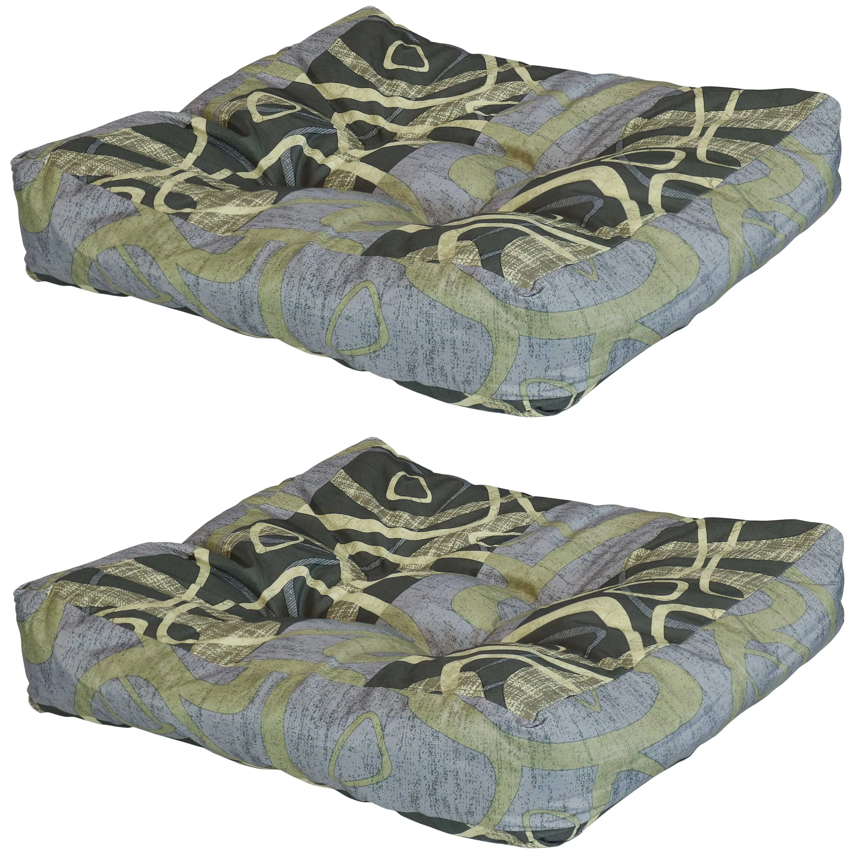 Sunnydaze - Outdoor Square Tufted Seat Cushion - Set of 2 - Modern Jazz