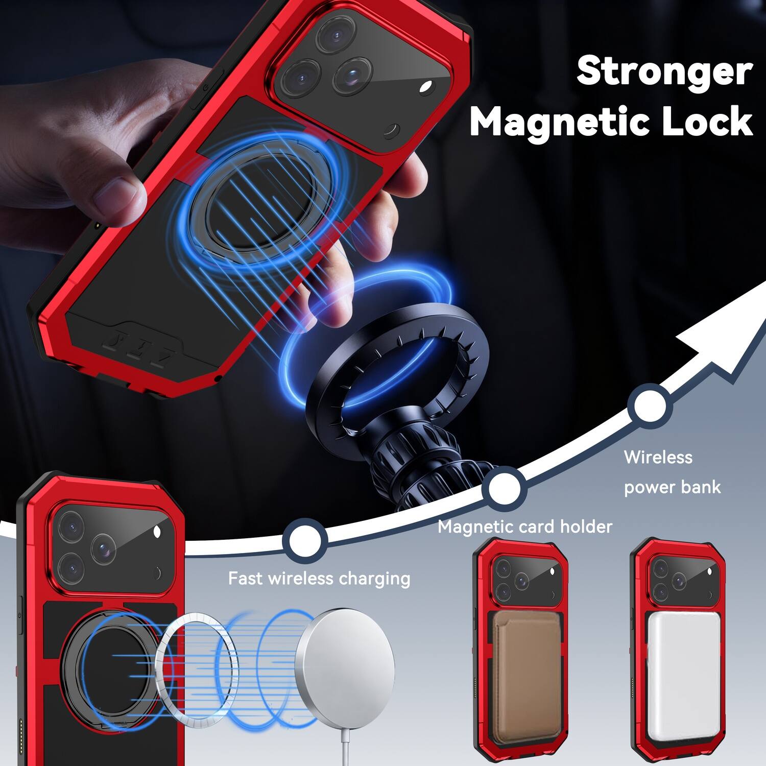 Stronger Magnetic Lock  
Wireless power bank  
Magnetic card holder  
Fast wireless charging