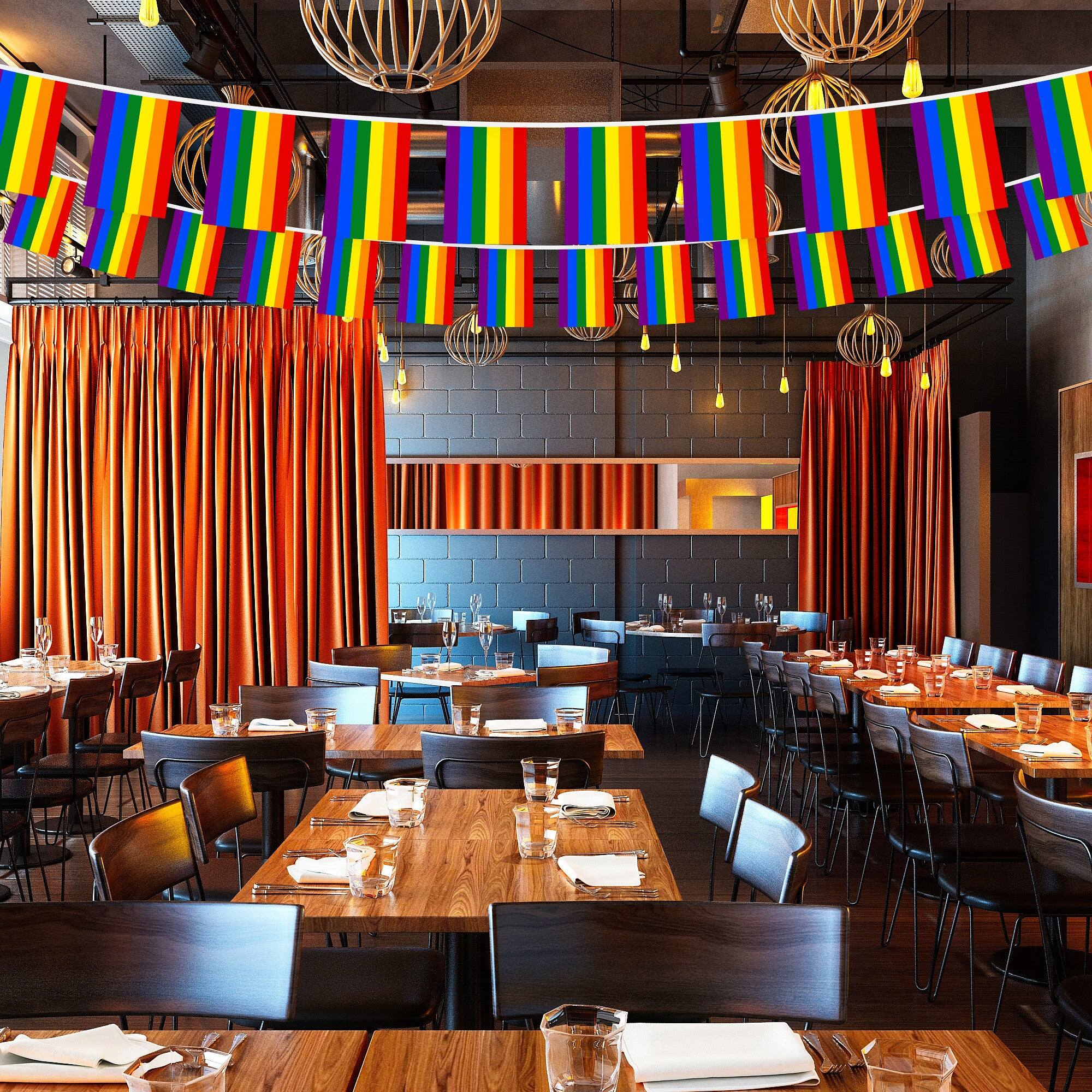 Alt View 1. G128 - LGBT Pride Bunting Banner, 33 ft String with 38 Mini Flags (8.2 x 5.5 in). - Rainbow.