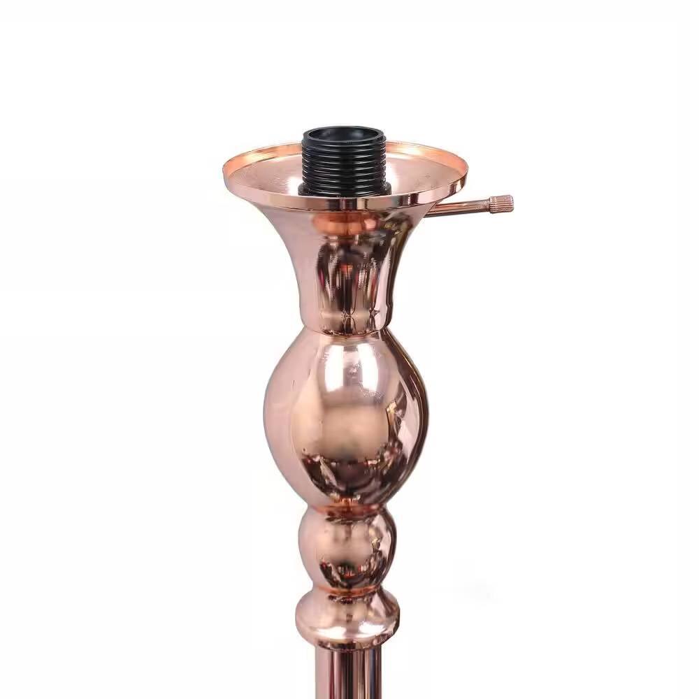 Back. Hivvago - Rose Gold Copper Finish Metal Floor Lamp Torchiere with White Glass Shade - Gold Copper Finish, White.