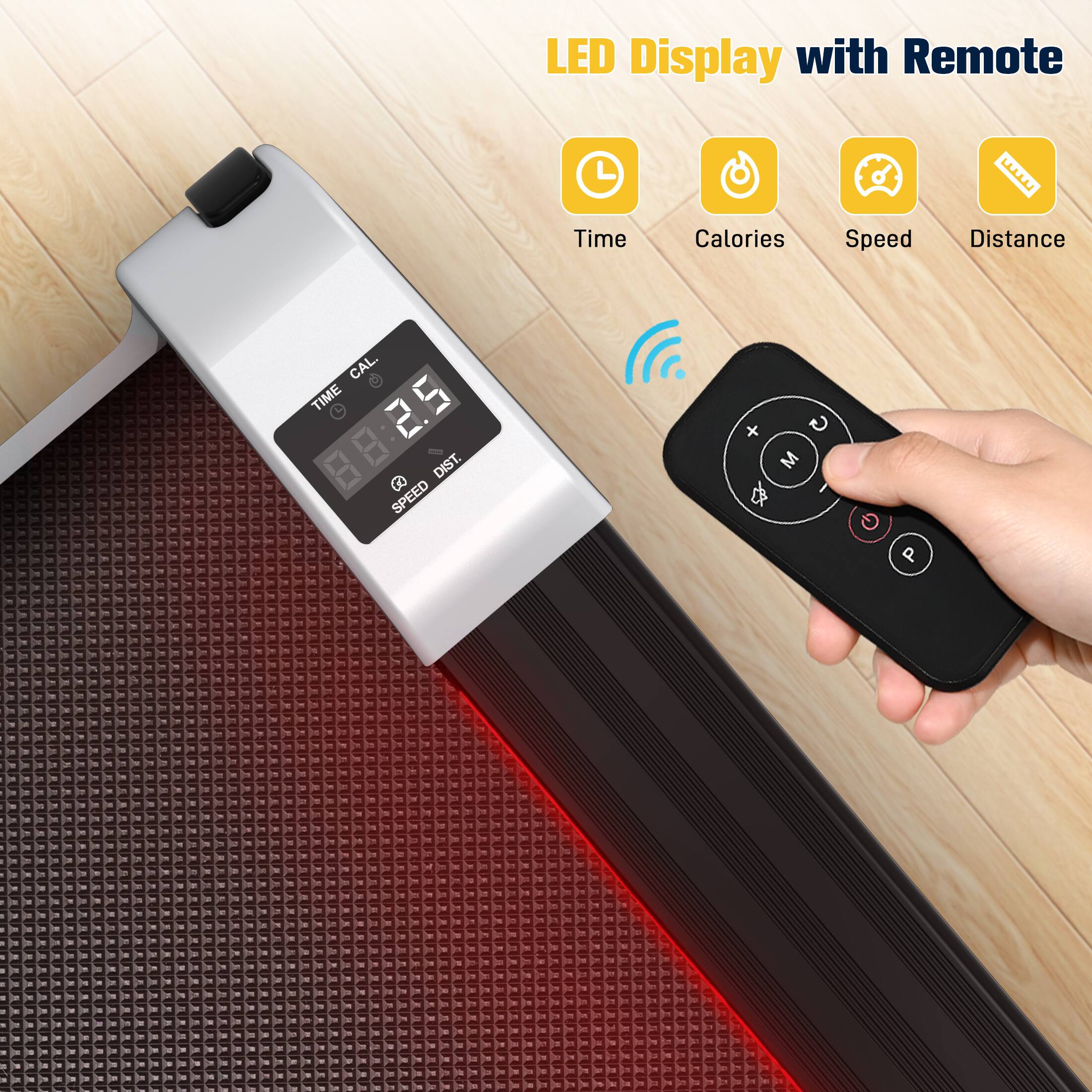 LED Display with Remote, Time, Calories, Speed, Distance, CAL, TIME, 2.5, 88:2.5, 8, SPEED, DIST, +, G, M, d, P