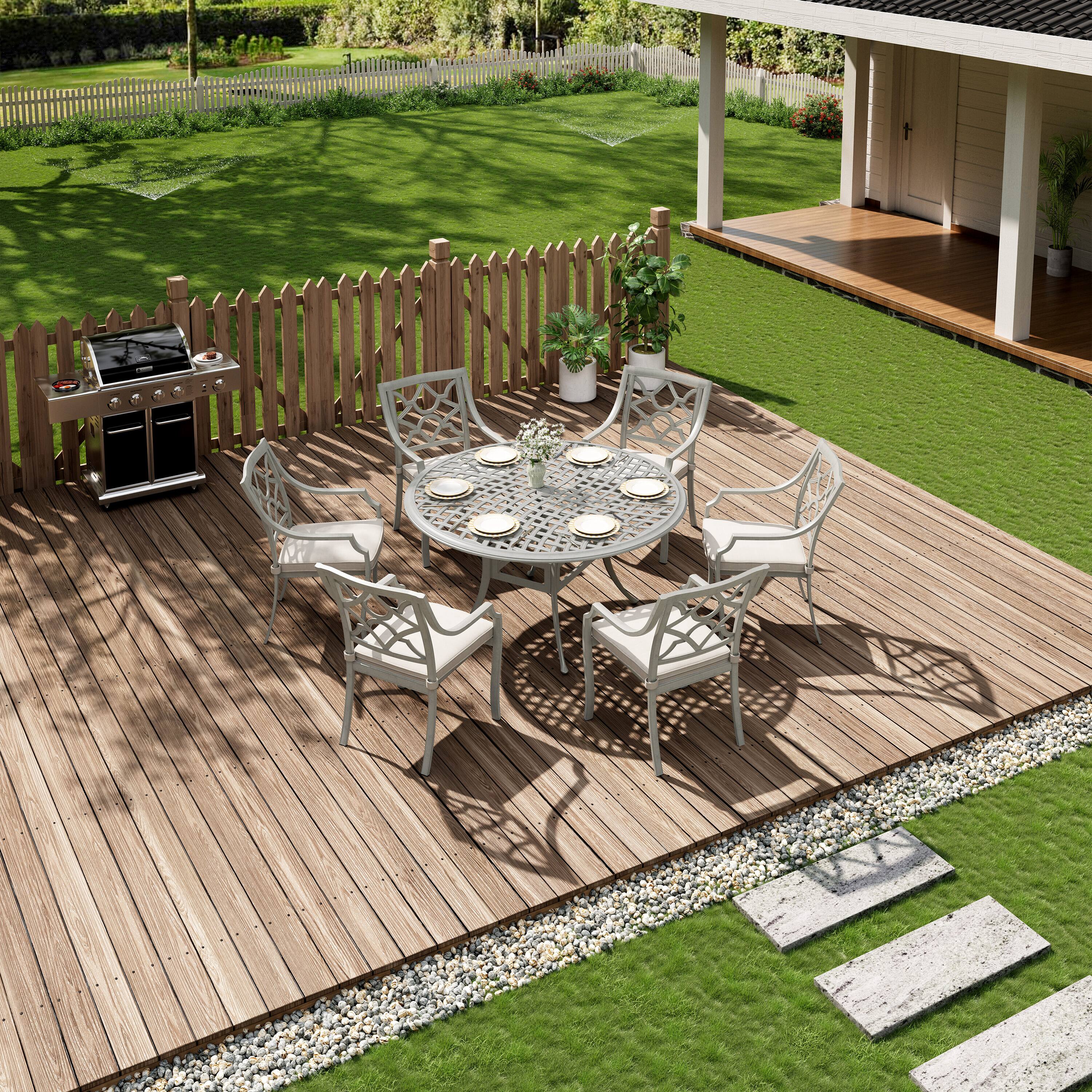 Left. Mondawe - 7 Piece Outdoor Patio Dining Set - Black+Beige.