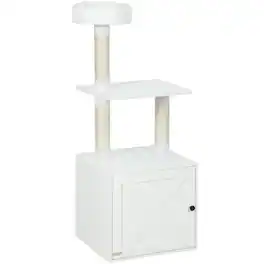 Pawhut - Tree with Litter Box Enclosure, Scratching Posts, Bed - White