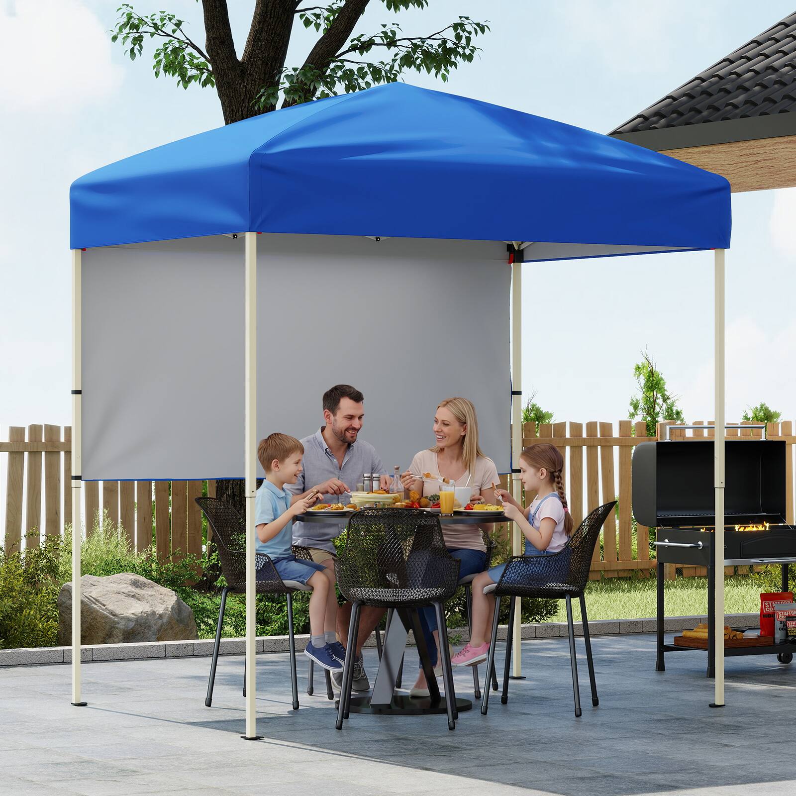 Alt View 3. Costway - Costway Pop-Up Canopy Tent with 1 Half Sidewall, Easy Setup Folding Outdoor Sun Shelter - Blue.